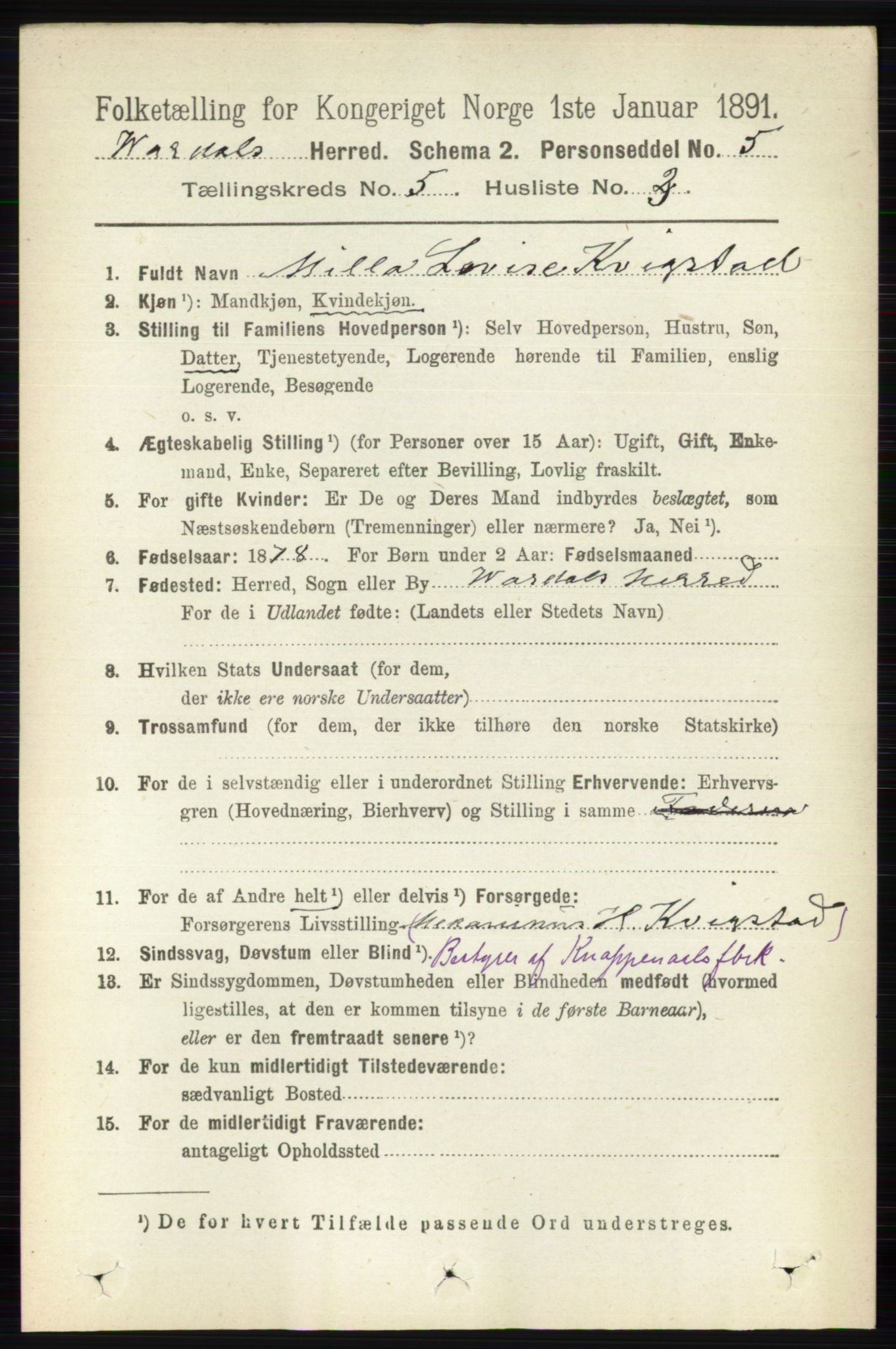 RA, 1891 census for 0527 Vardal, 1891, p. 2188