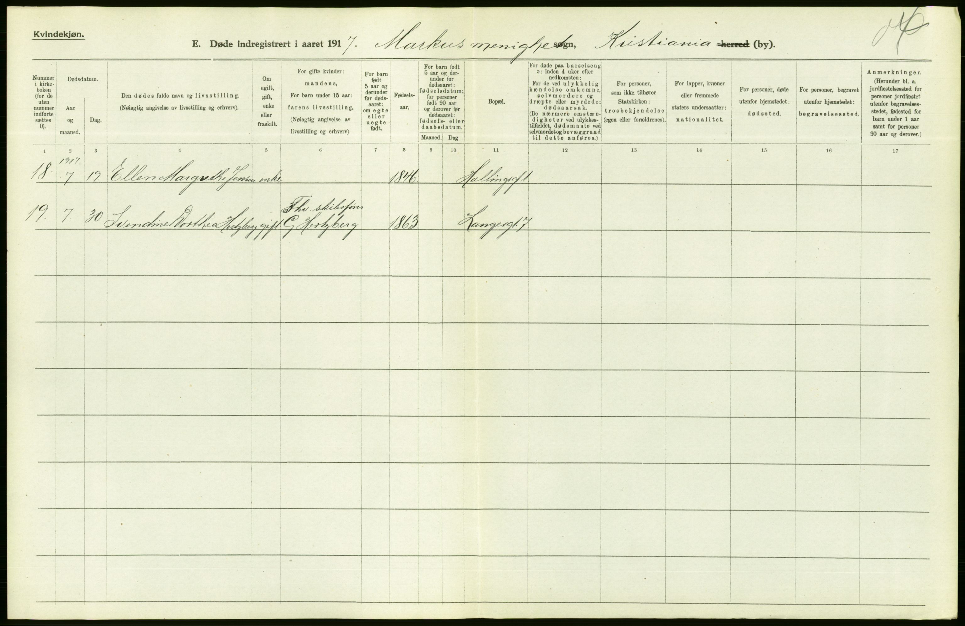 Statistisk sentralbyrå, Sosiodemografiske emner, Befolkning, AV/RA-S-2228/D/Df/Dfb/Dfbg/L0010: Kristiania: Døde, 1917, p. 12