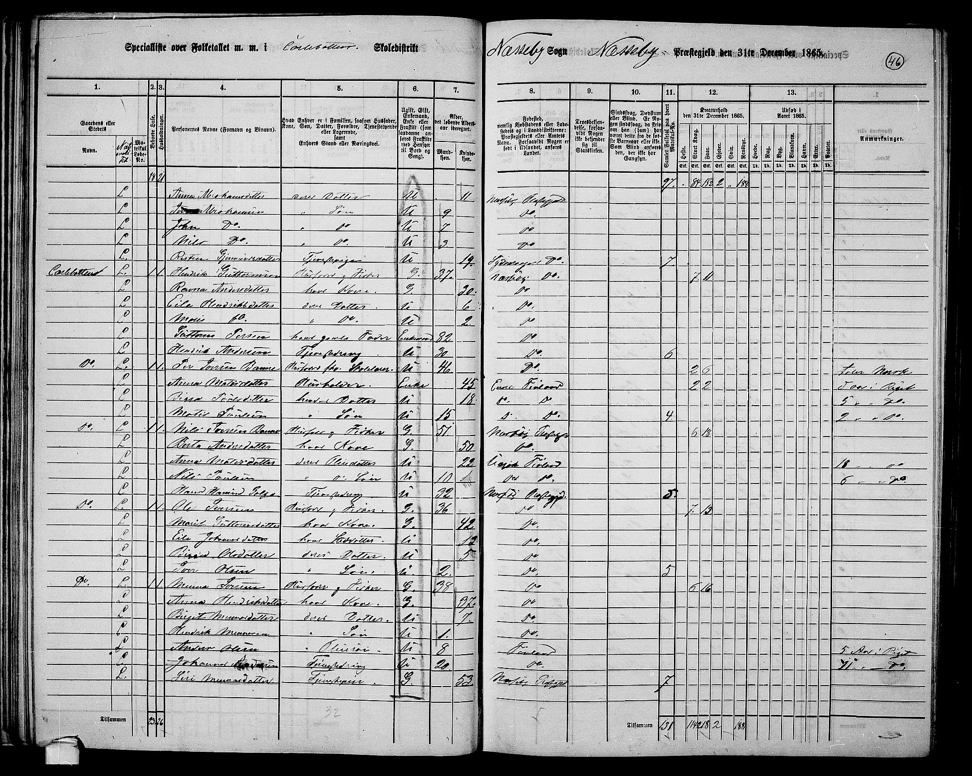 RA, 1865 census for Nesseby, 1865, p. 36