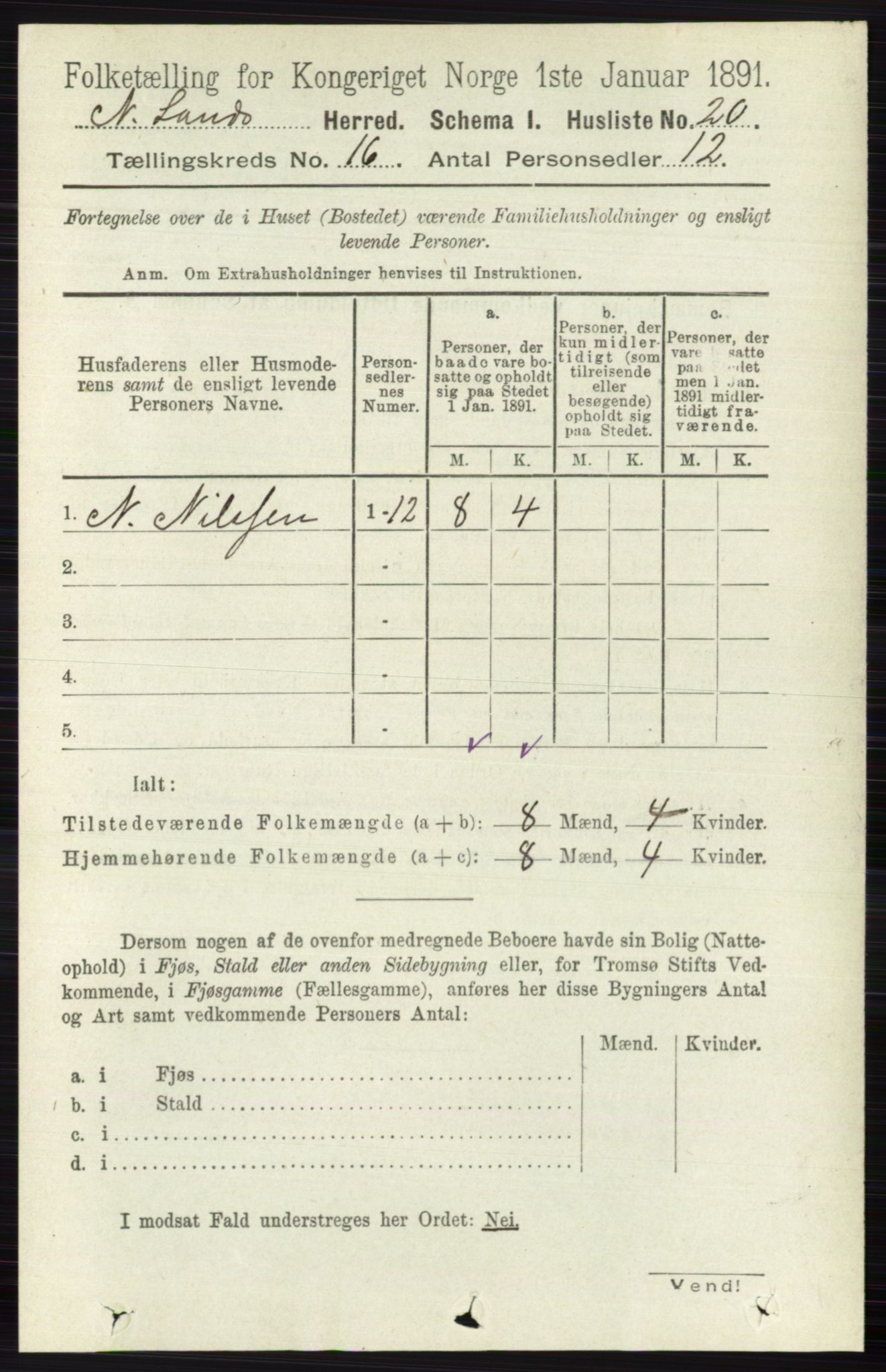 RA, 1891 census for 0538 Nordre Land, 1891, p. 4139