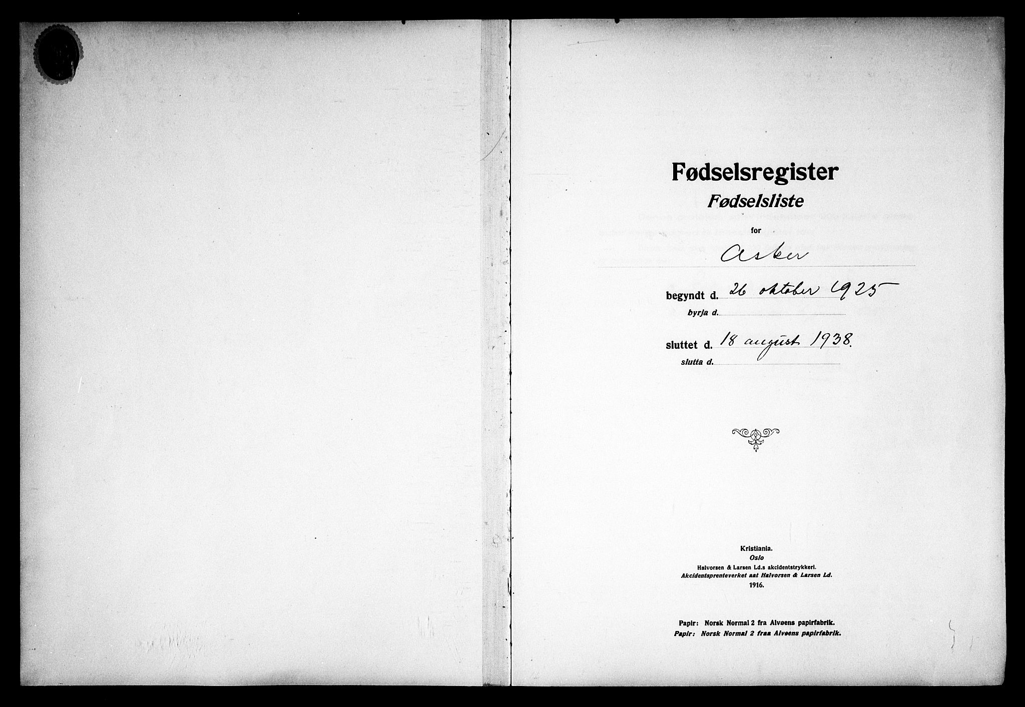 Asker prestekontor Kirkebøker, SAO/A-10256a/J/L0002: Birth register no. 2, 1925-1938