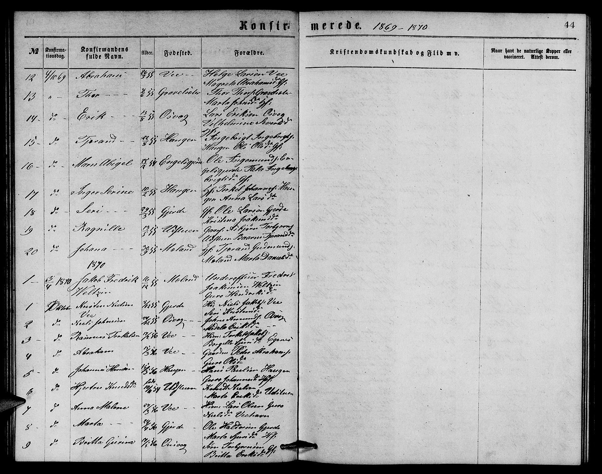 Etne sokneprestembete, SAB/A-75001/H/Hab: Parish register (copy) no. B 3, 1867-1878, p. 44