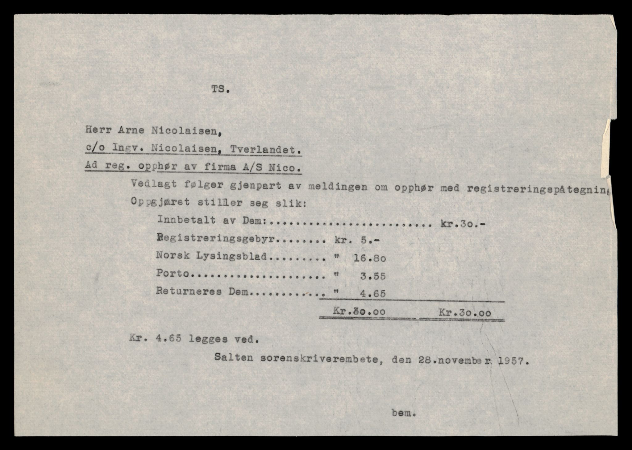 Salten sorenskriveri, SAT/A-4578/4/J/Jd/Jda/L0019: Bilag. Enkeltmannsforetak, personlig firma og andelslag N, 1930-1989, p. 5