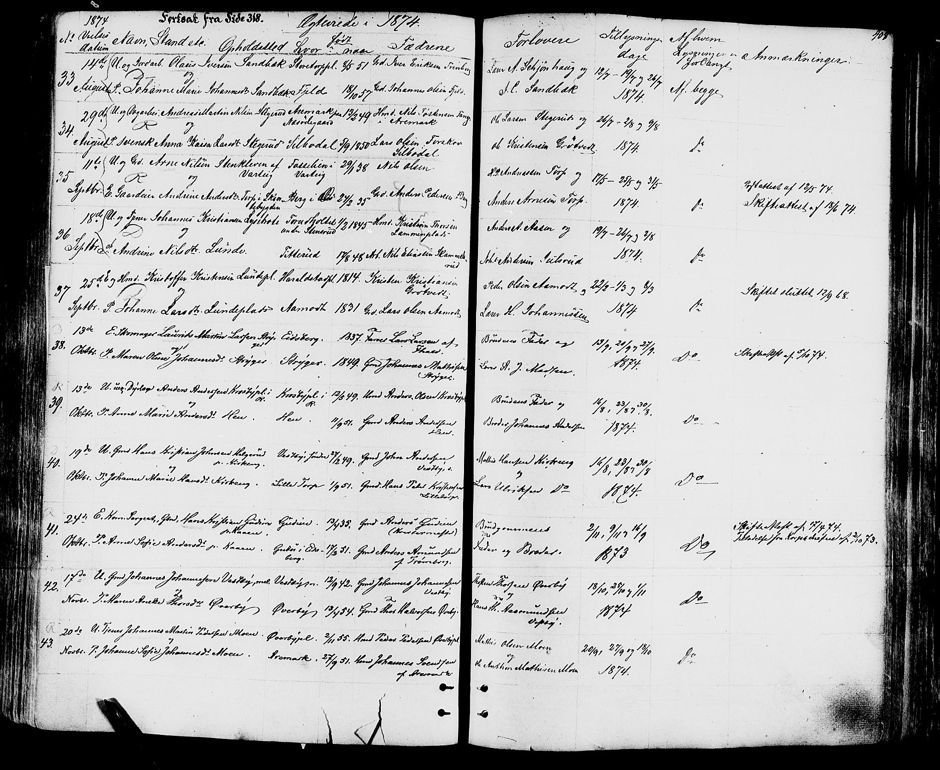 Rakkestad prestekontor Kirkebøker, AV/SAO-A-2008/F/Fa/L0011: Parish register (official) no. I 11, 1862-1877, p. 408