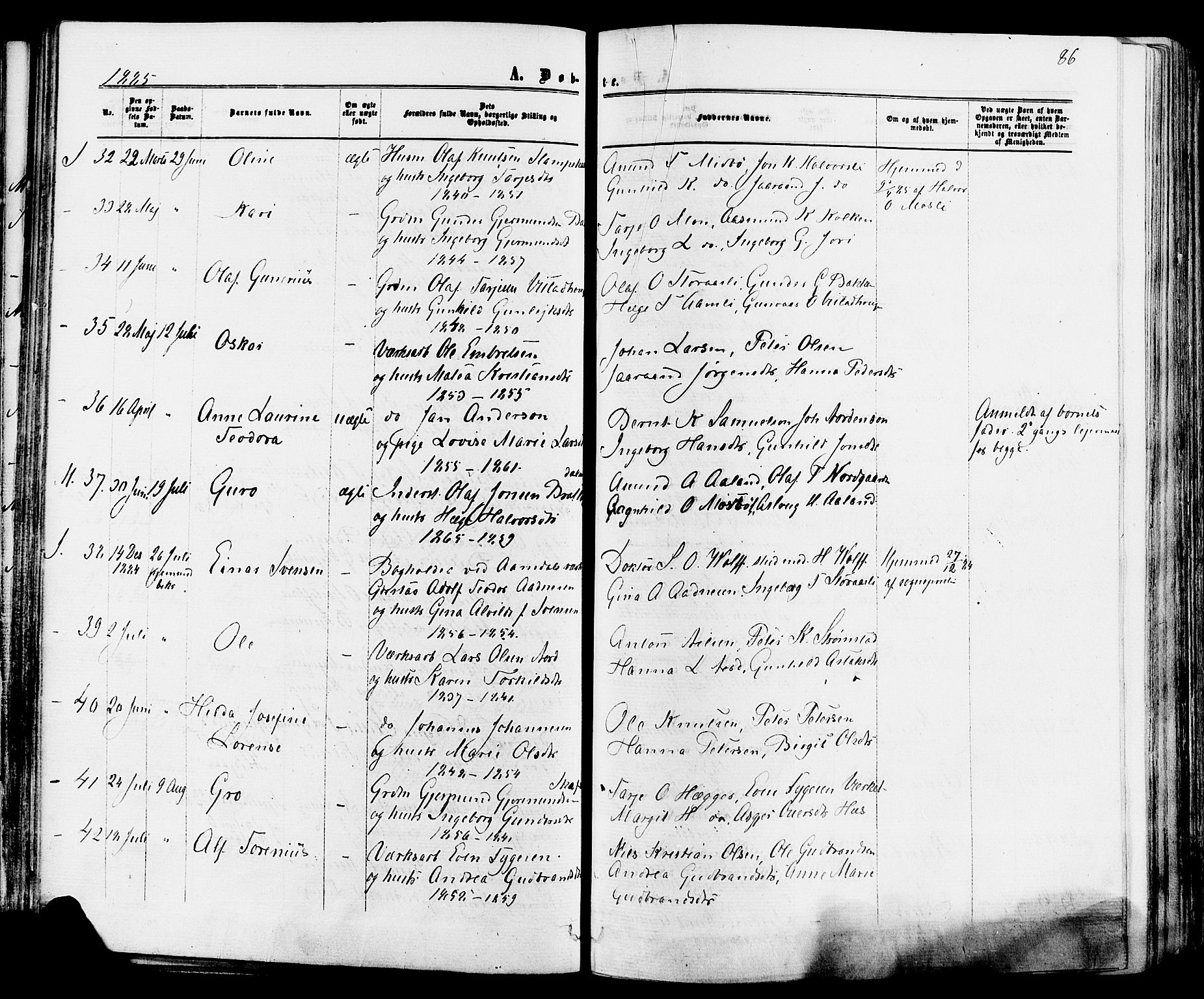 Mo kirkebøker, AV/SAKO-A-286/F/Fa/L0006: Parish register (official) no. I 6, 1865-1885, p. 86