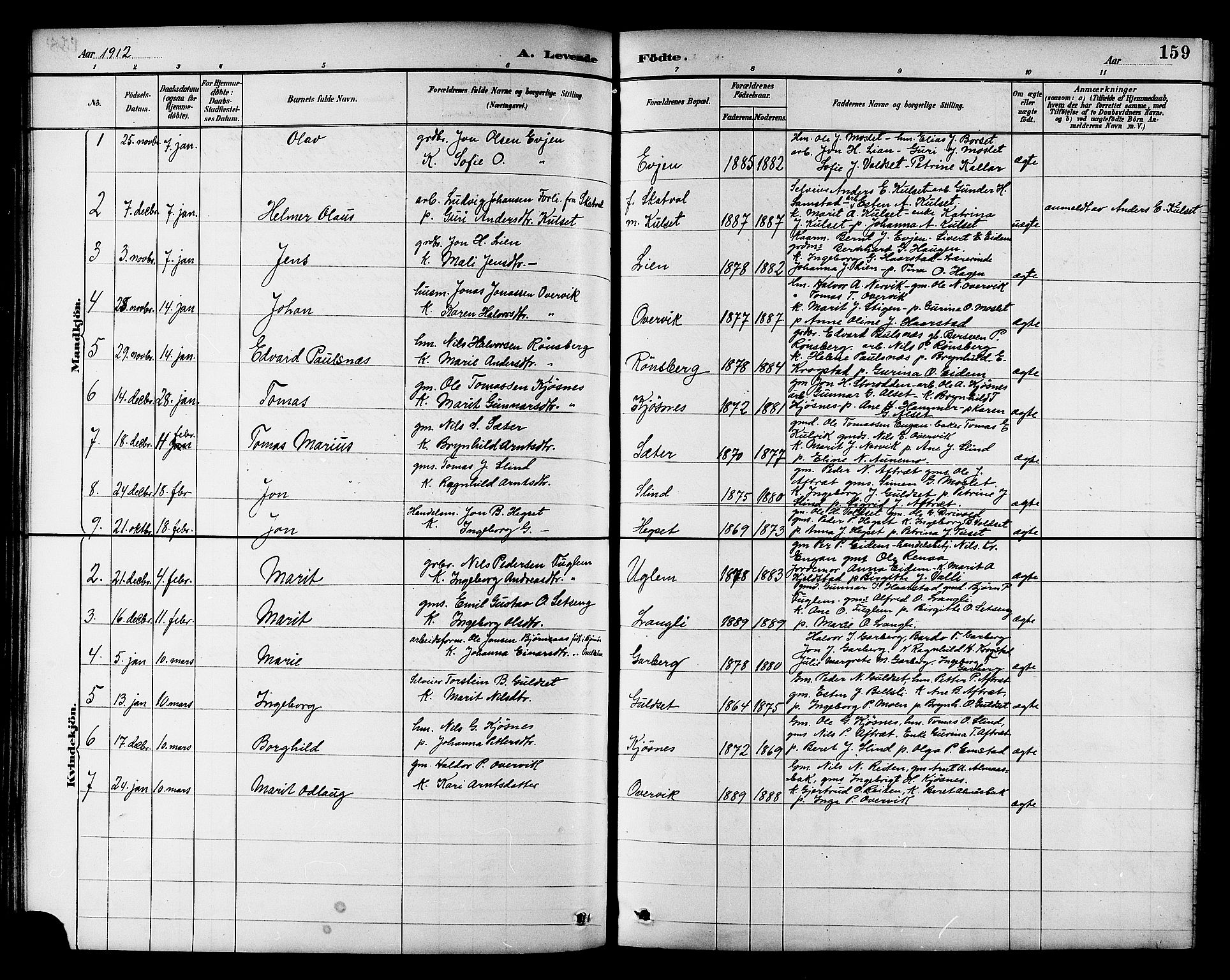 Ministerialprotokoller, klokkerbøker og fødselsregistre - Sør-Trøndelag, SAT/A-1456/695/L1157: Parish register (copy) no. 695C08, 1889-1913, p. 159