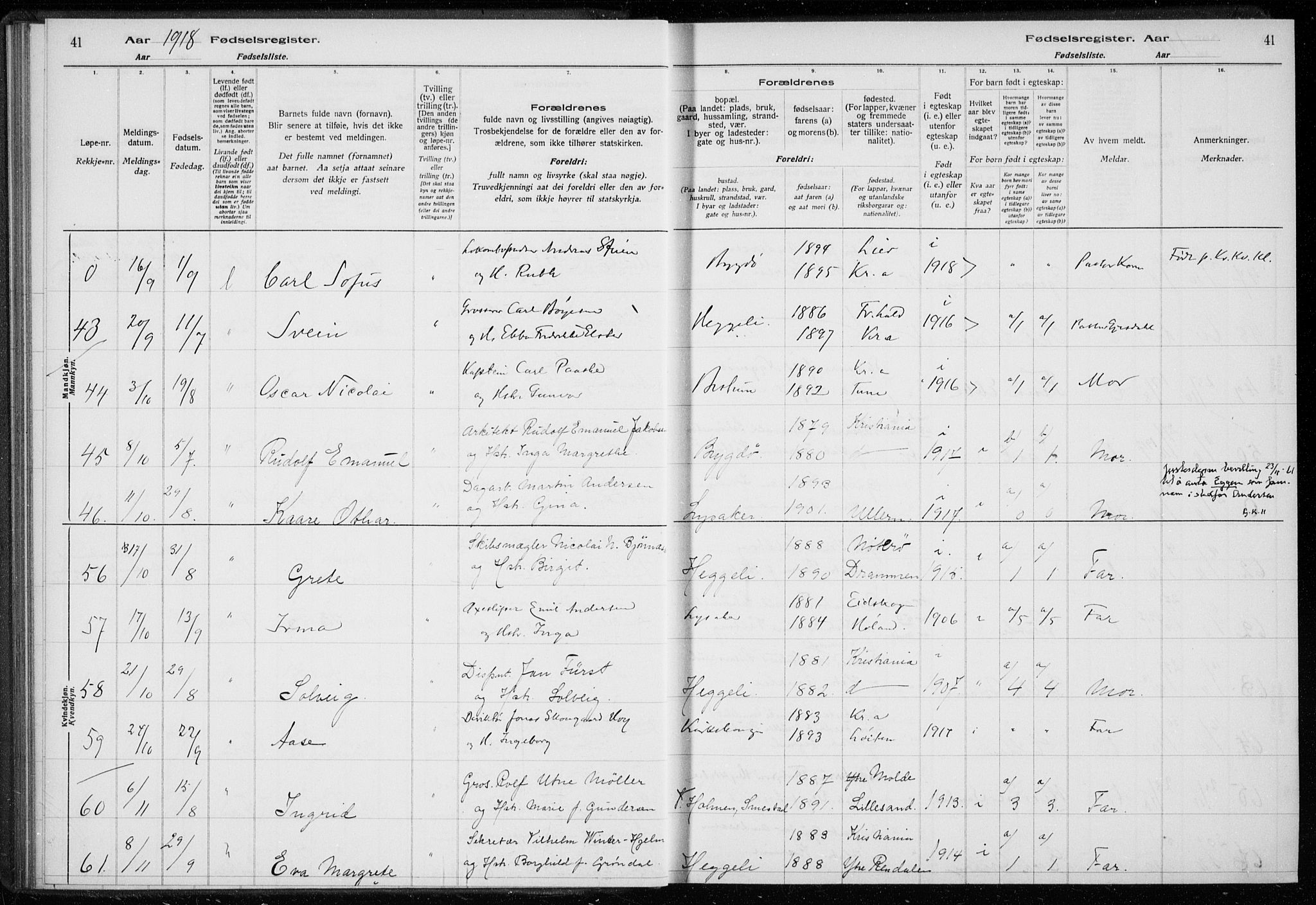 Ullern prestekontor Kirkebøker, SAO/A-10740/J/L0001: Birth register no. 1, 1916-1928, p. 41