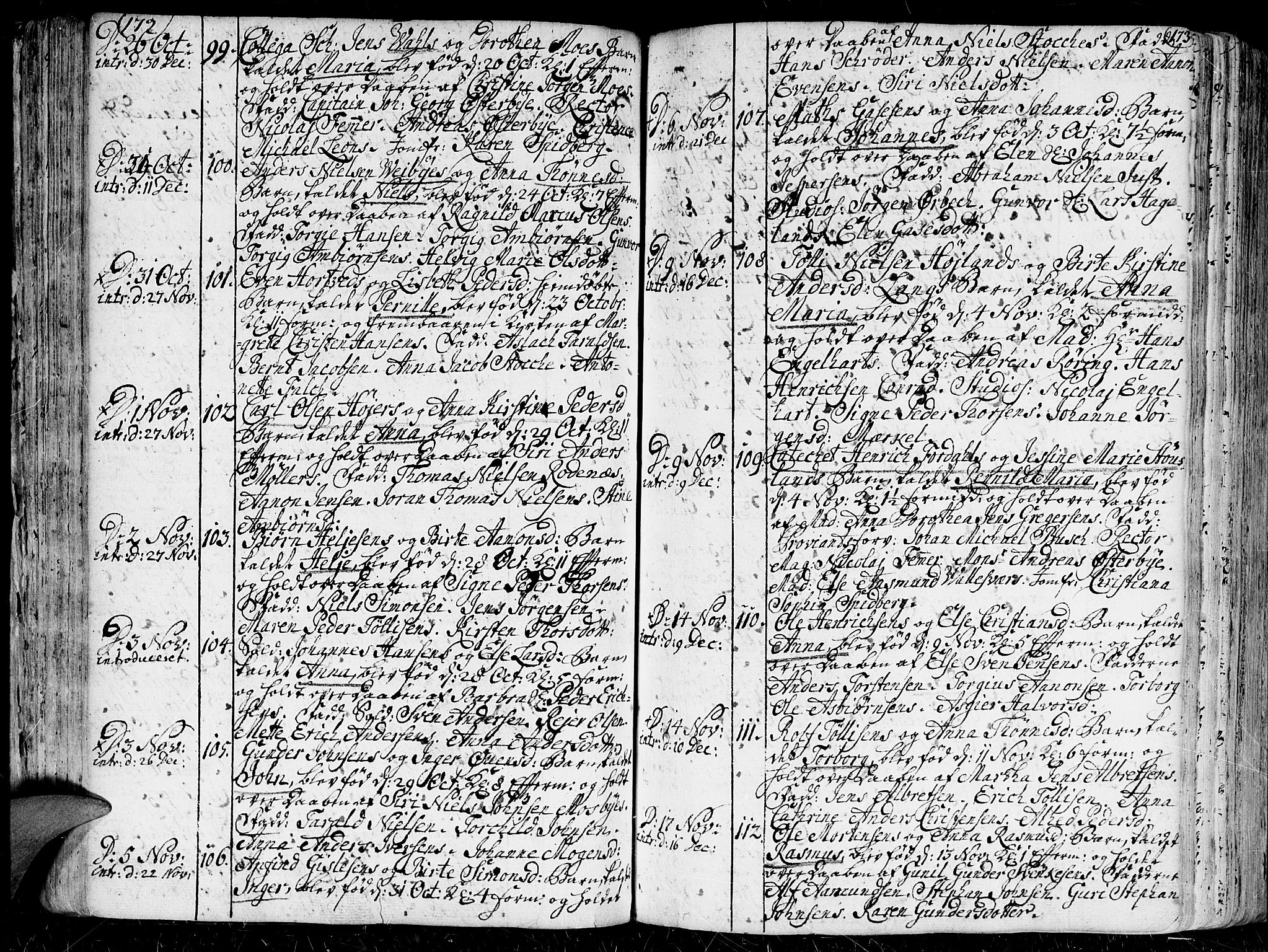 Kristiansand domprosti, AV/SAK-1112-0006/F/Fa/L0001: Parish register (official) no. A 1, 1734-1793, p. 172-173