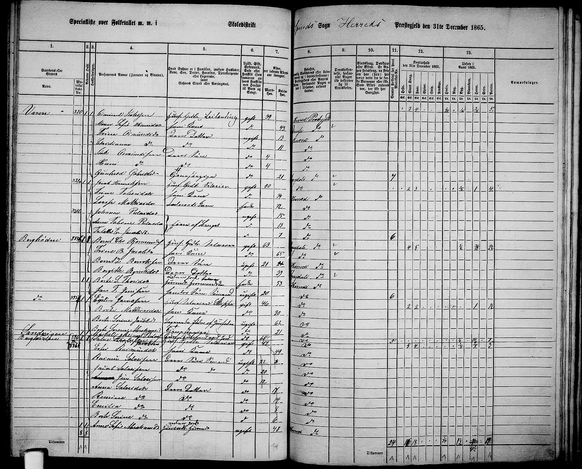 RA, 1865 census for Herad, 1865, p. 68