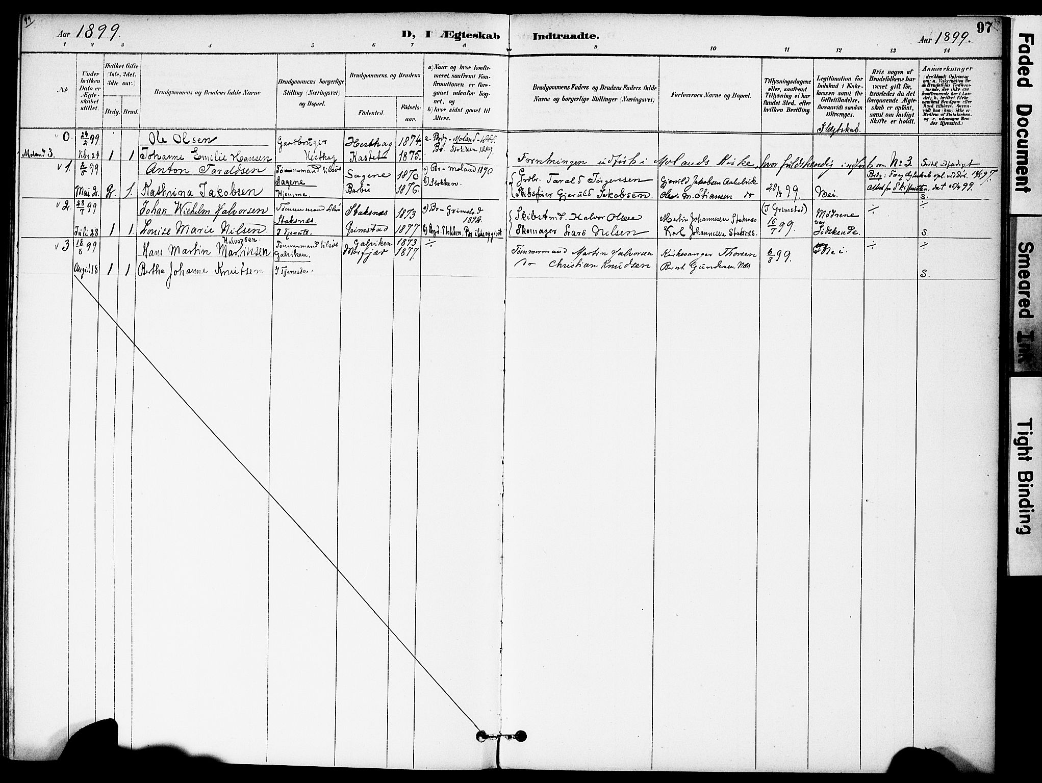 Austre Moland sokneprestkontor, SAK/1111-0001/F/Fa/Fab/L0002: Parish register (official) no. A 2, 1894-1919, p. 97
