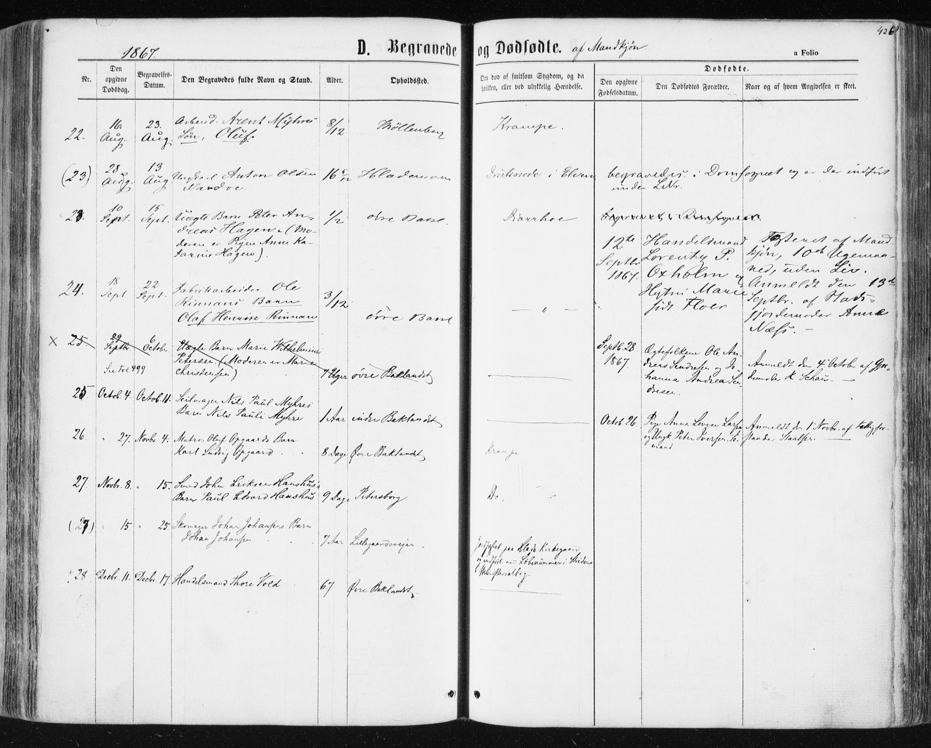 Ministerialprotokoller, klokkerbøker og fødselsregistre - Sør-Trøndelag, SAT/A-1456/604/L0186: Parish register (official) no. 604A07, 1866-1877, p. 426