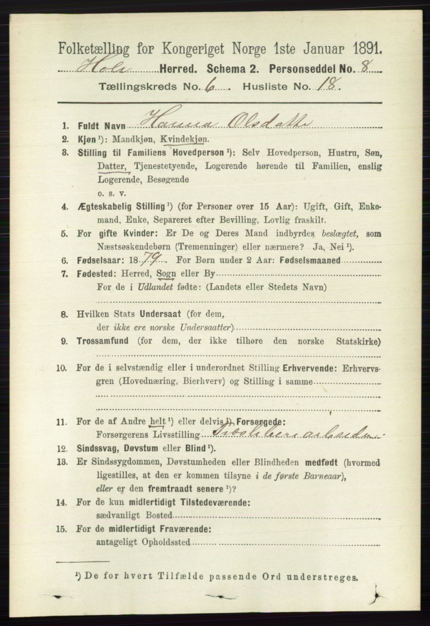 RA, 1891 census for 0612 Hole, 1891, p. 3229