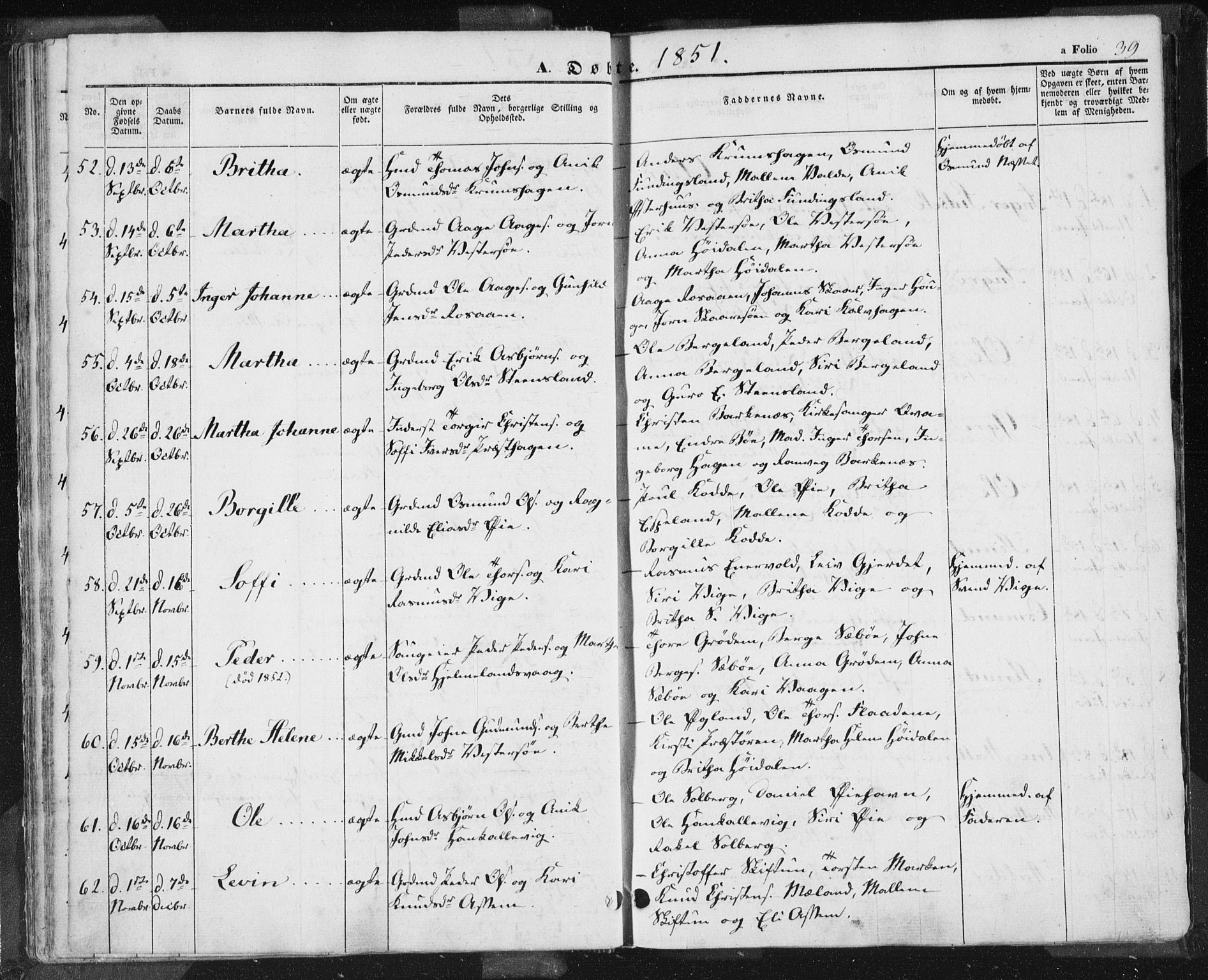 Hjelmeland sokneprestkontor, AV/SAST-A-101843/01/IV/L0009: Parish register (official) no. A 9, 1846-1860, p. 39