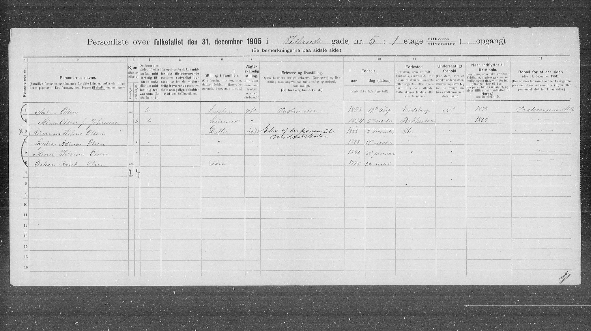 OBA, Municipal Census 1905 for Kristiania, 1905, p. 23464