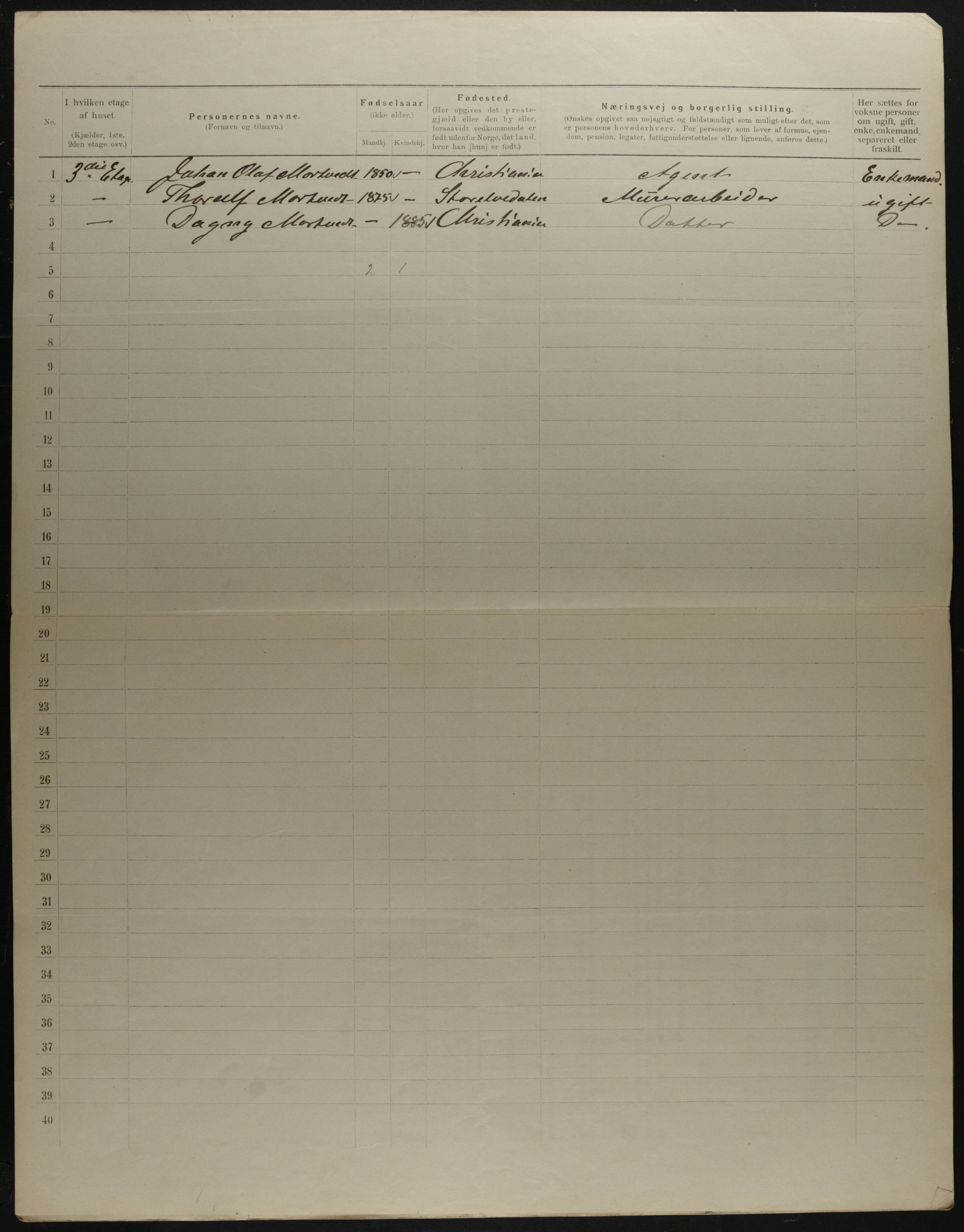 OBA, Municipal Census 1901 for Kristiania, 1901, p. 18435