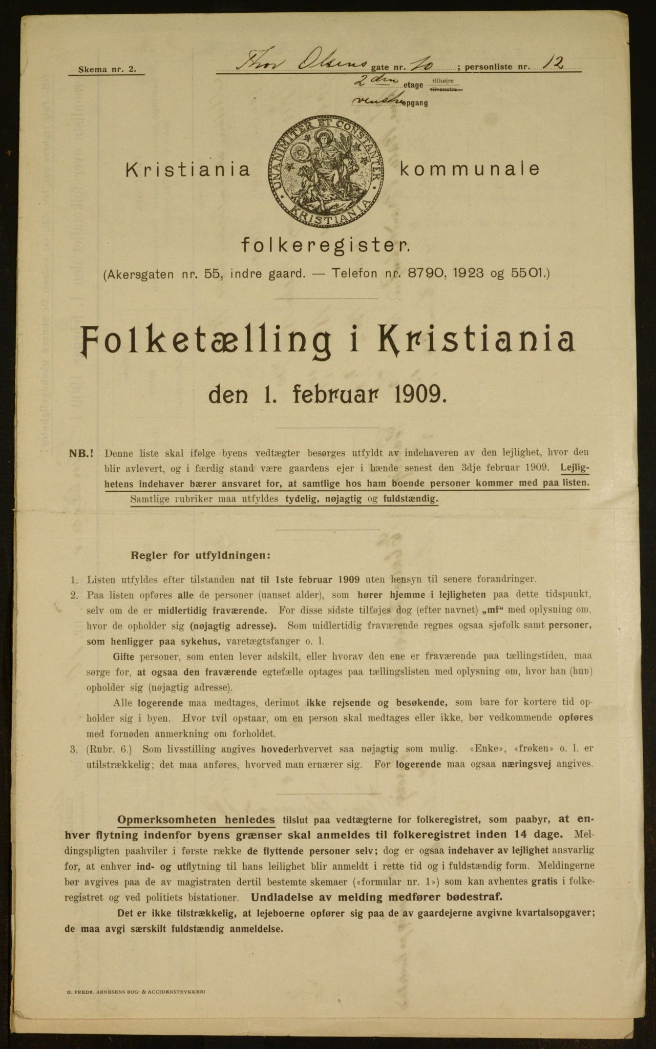 OBA, Municipal Census 1909 for Kristiania, 1909, p. 99222