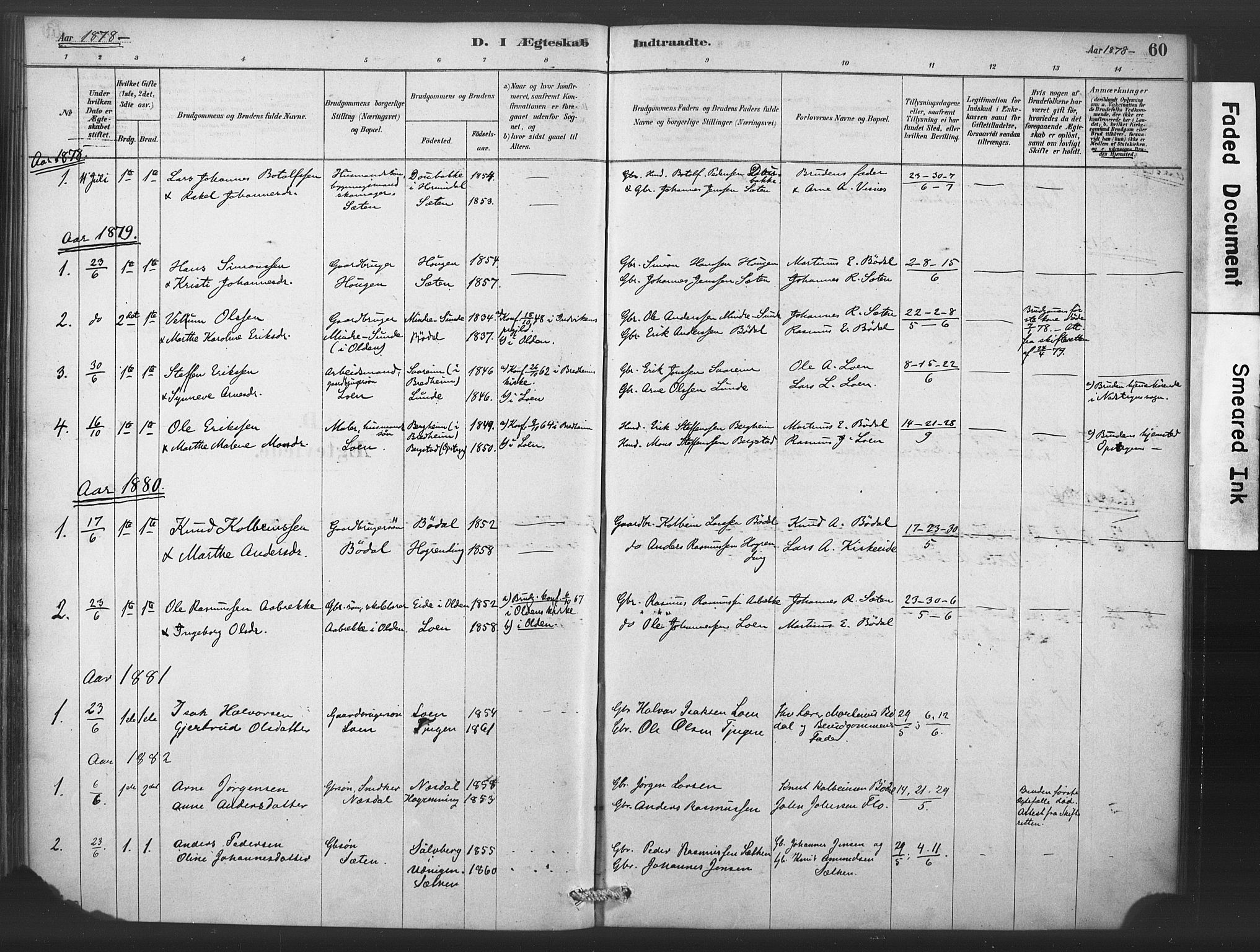 Stryn Sokneprestembete, AV/SAB-A-82501: Parish register (official) no. C 1, 1878-1907, p. 60