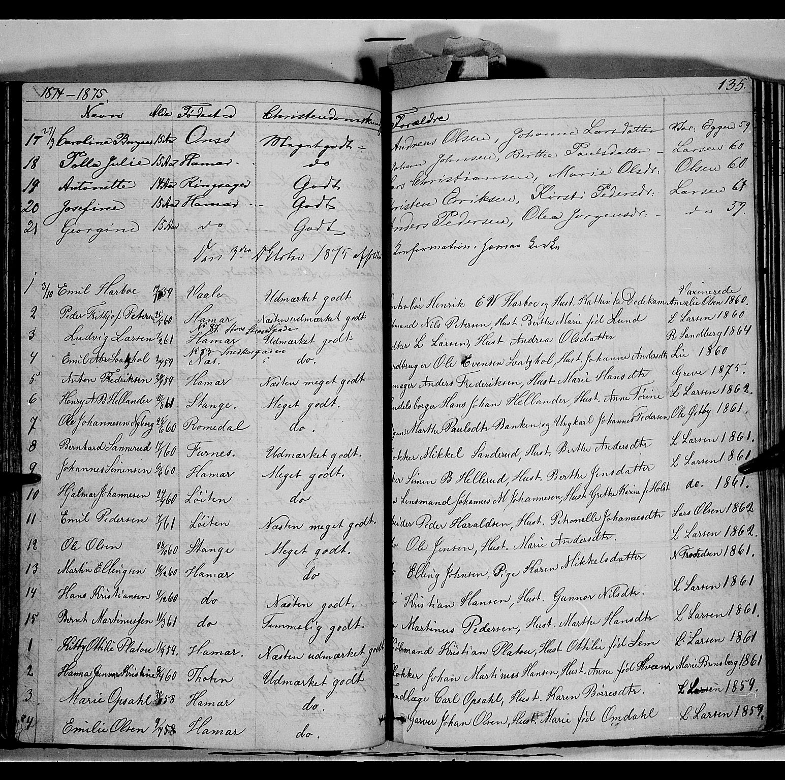 Vang prestekontor, Hedmark, AV/SAH-PREST-008/H/Ha/Haa/L0011: Parish register (official) no. 11, 1852-1877, p. 135