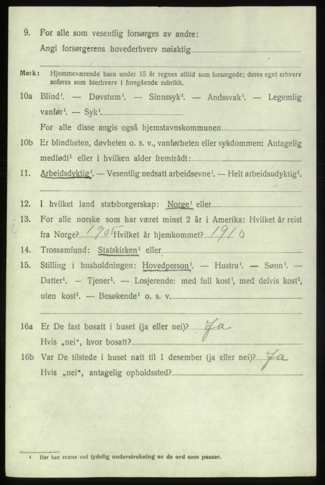 SAB, 1920 census for Bremnes, 1920, p. 1329