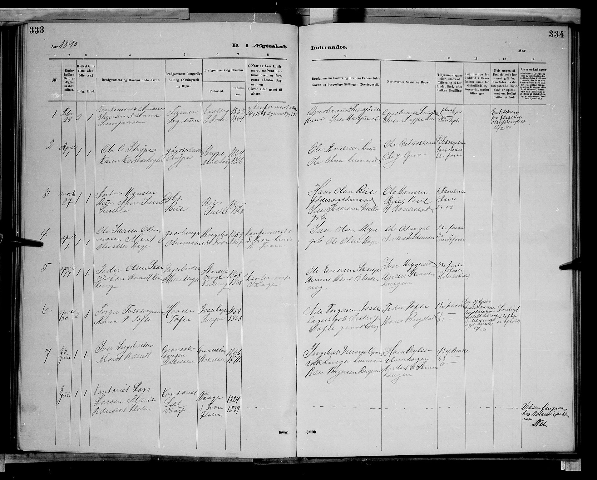 Sør-Fron prestekontor, SAH/PREST-010/H/Ha/Hab/L0003: Parish register (copy) no. 3, 1884-1896, p. 333-334