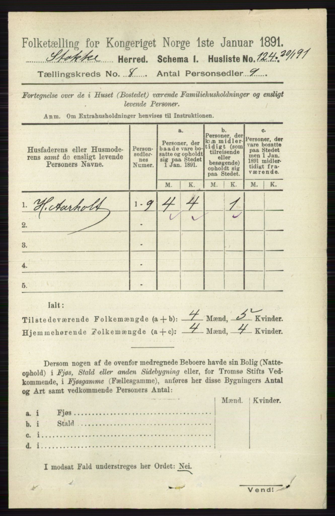 RA, 1891 census for 0720 Stokke, 1891, p. 5067