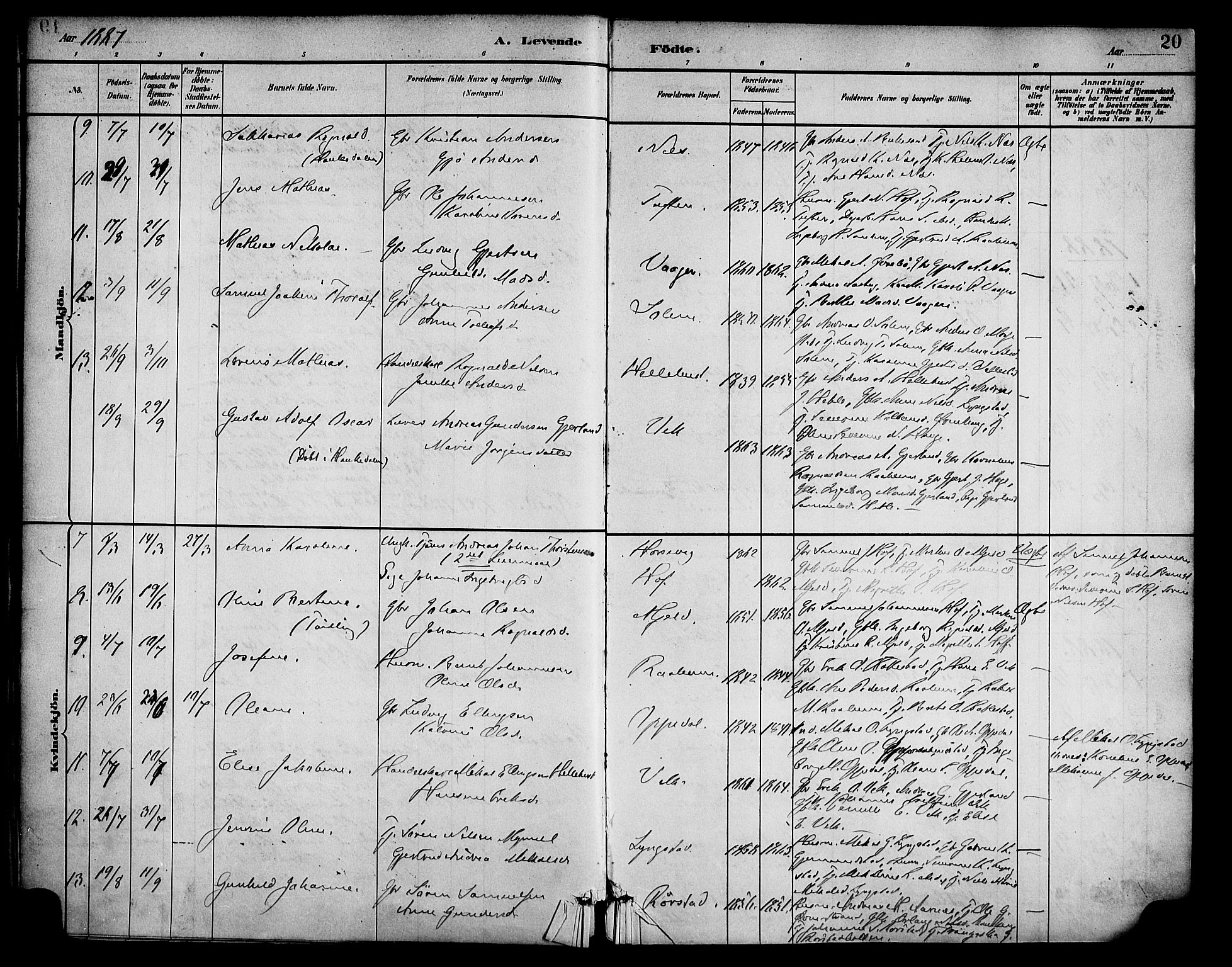 Gaular sokneprestembete, AV/SAB-A-80001/H/Haa: Parish register (official) no. D 1, 1882-1899, p. 20