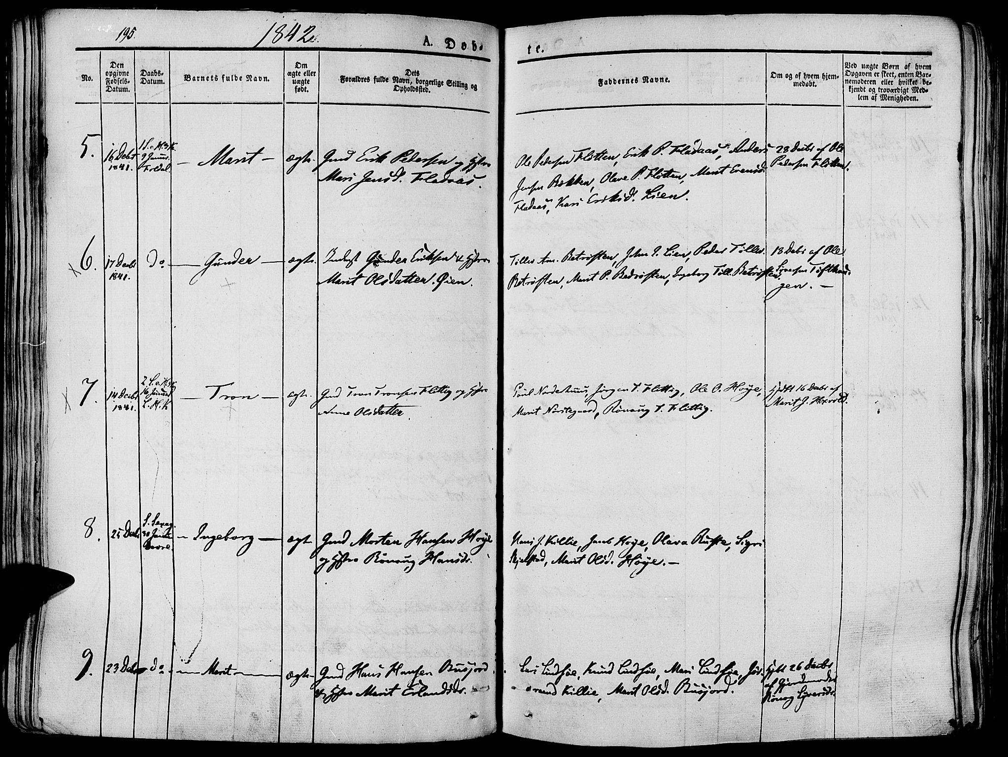 Lesja prestekontor, SAH/PREST-068/H/Ha/Haa/L0005: Parish register (official) no. 5, 1830-1842, p. 195