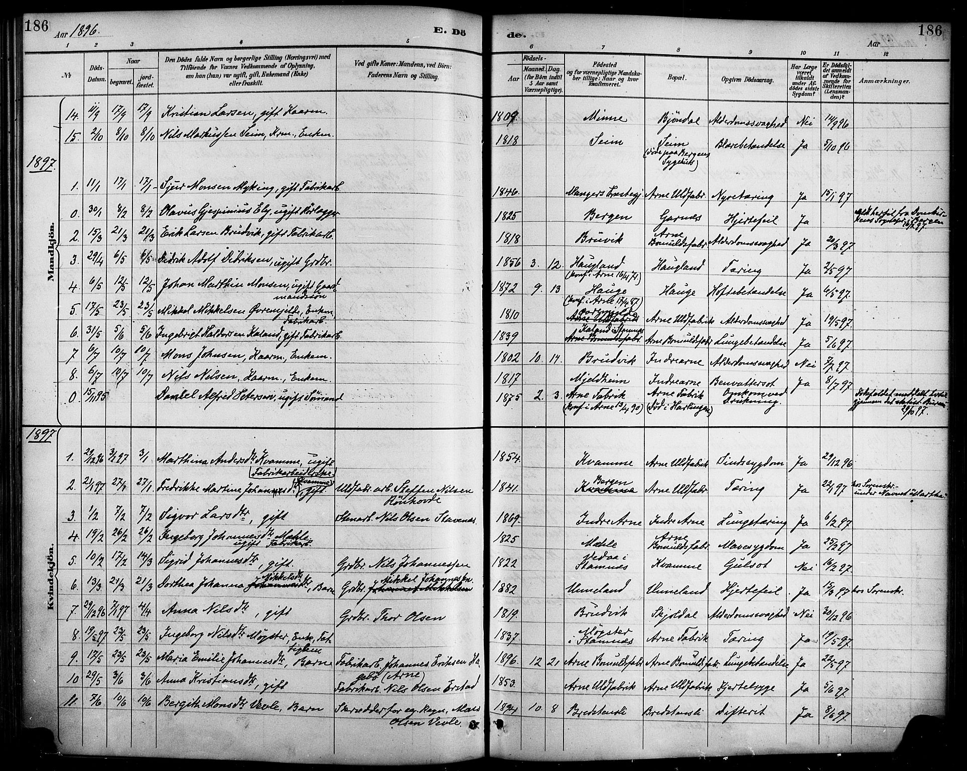 Haus sokneprestembete, SAB/A-75601/H/Haa/Haad/L0001: Parish register (official) no. D 1, 1887-1898, p. 186