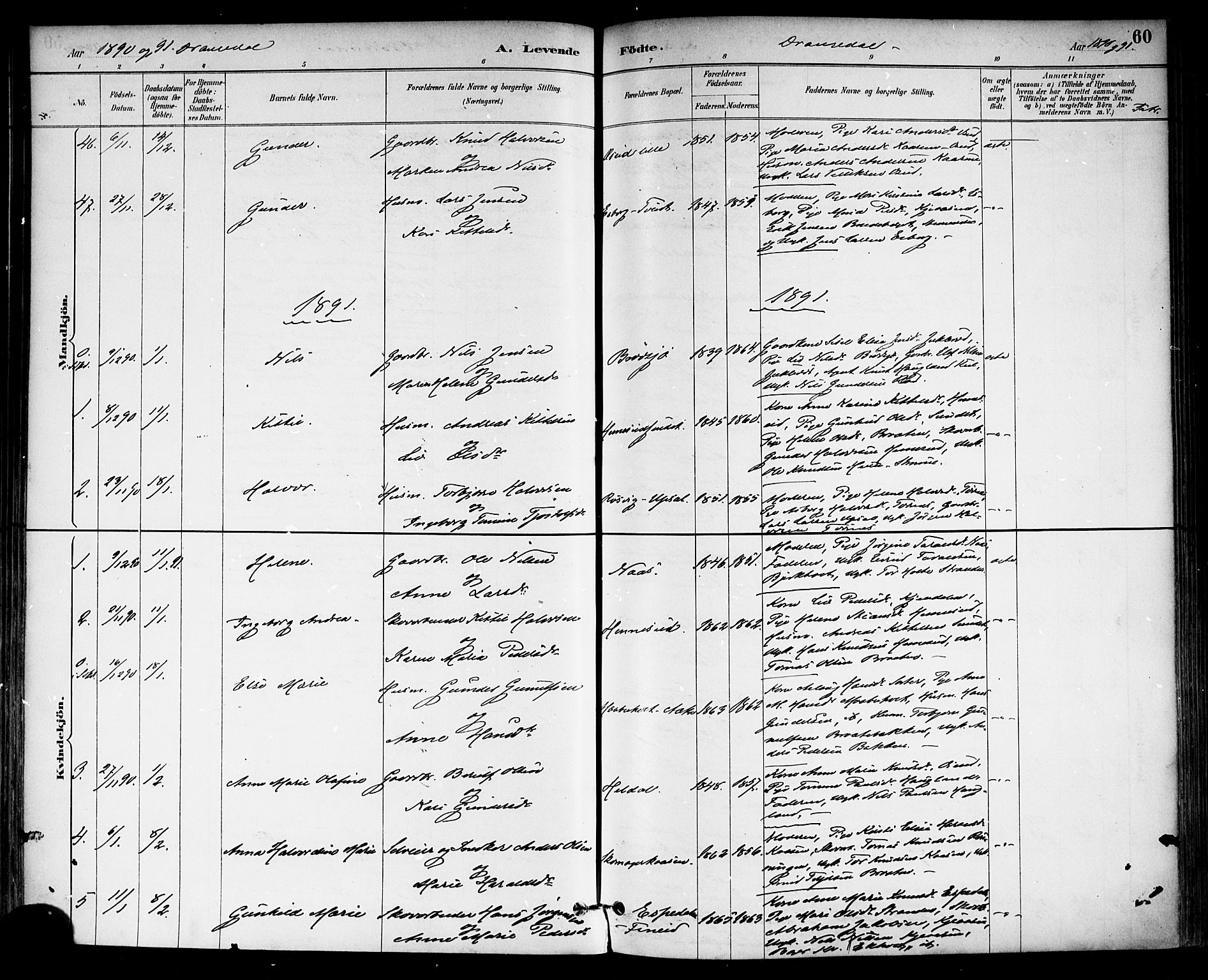 Drangedal kirkebøker, SAKO/A-258/F/Fa/L0010: Parish register (official) no. 10 /1, 1885-1894, p. 60