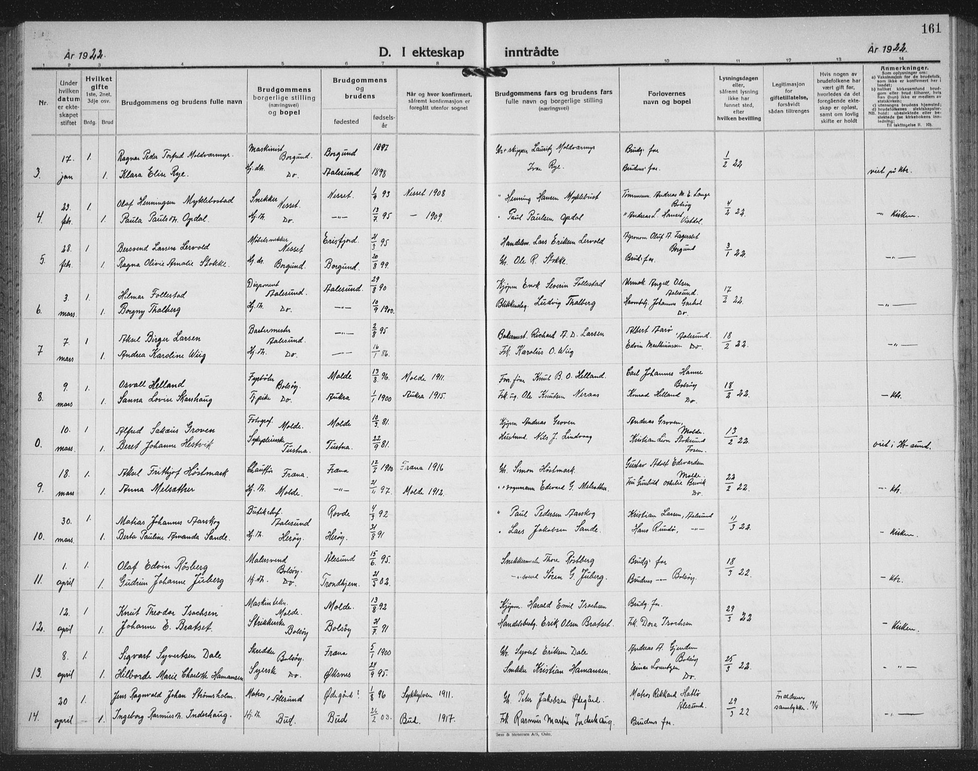 Ministerialprotokoller, klokkerbøker og fødselsregistre - Møre og Romsdal, AV/SAT-A-1454/558/L0704: Parish register (copy) no. 558C05, 1921-1942, p. 161