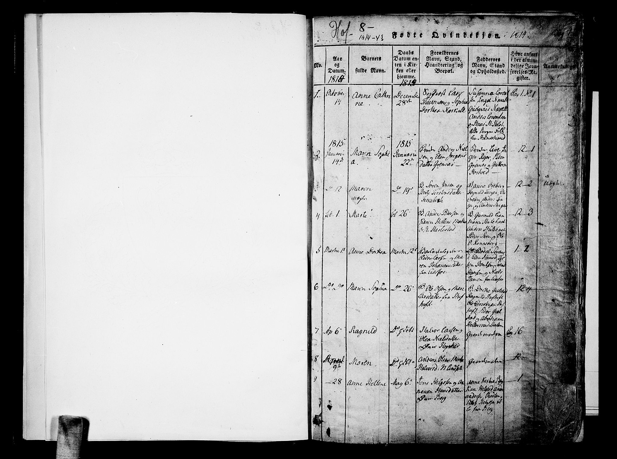Hof kirkebøker, SAKO/A-64/F/Fa/L0004: Parish register (official) no. I 4, 1814-1843, p. 0-1