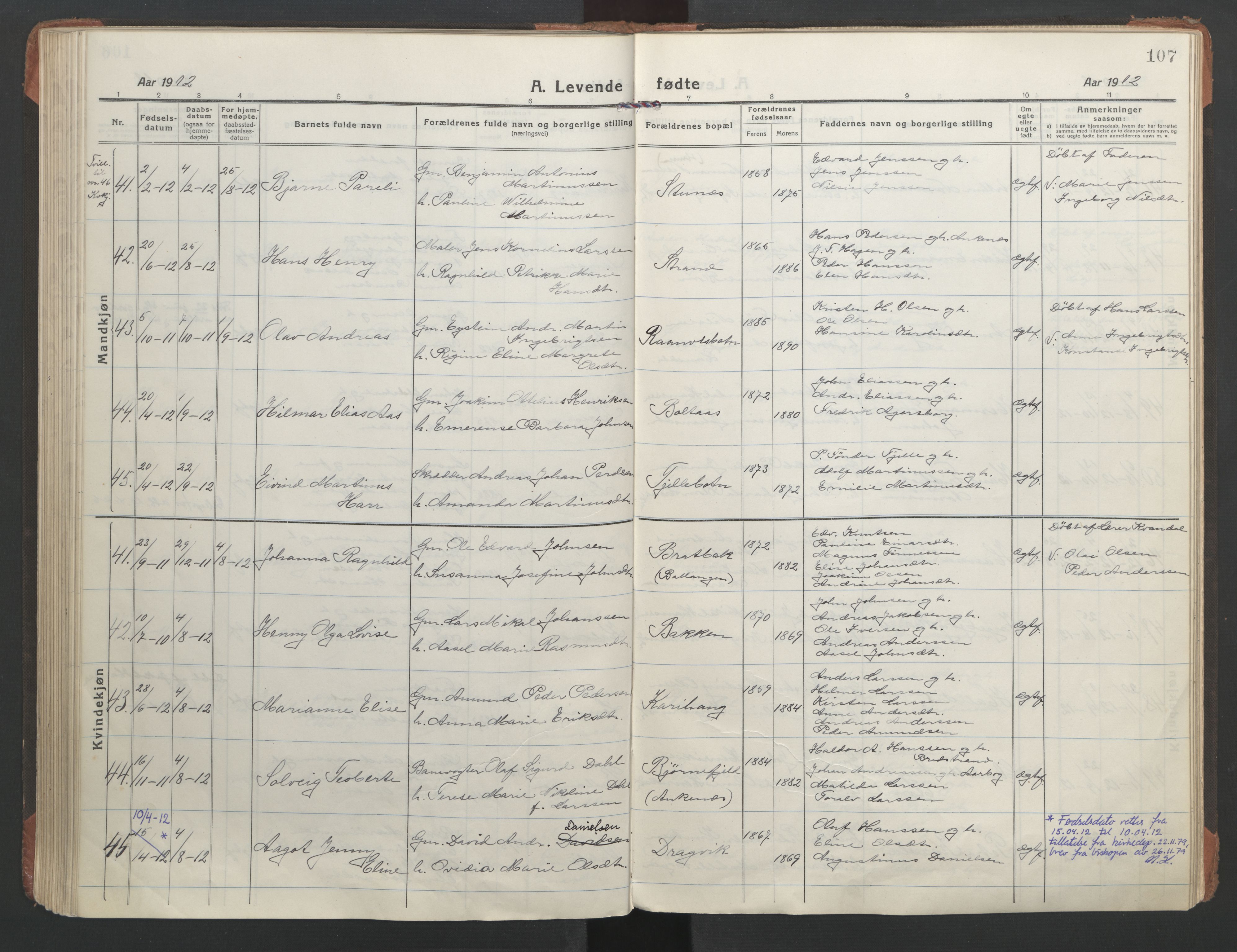 Ministerialprotokoller, klokkerbøker og fødselsregistre - Nordland, AV/SAT-A-1459/863/L0900: Parish register (official) no. 863A12, 1906-1915, p. 107