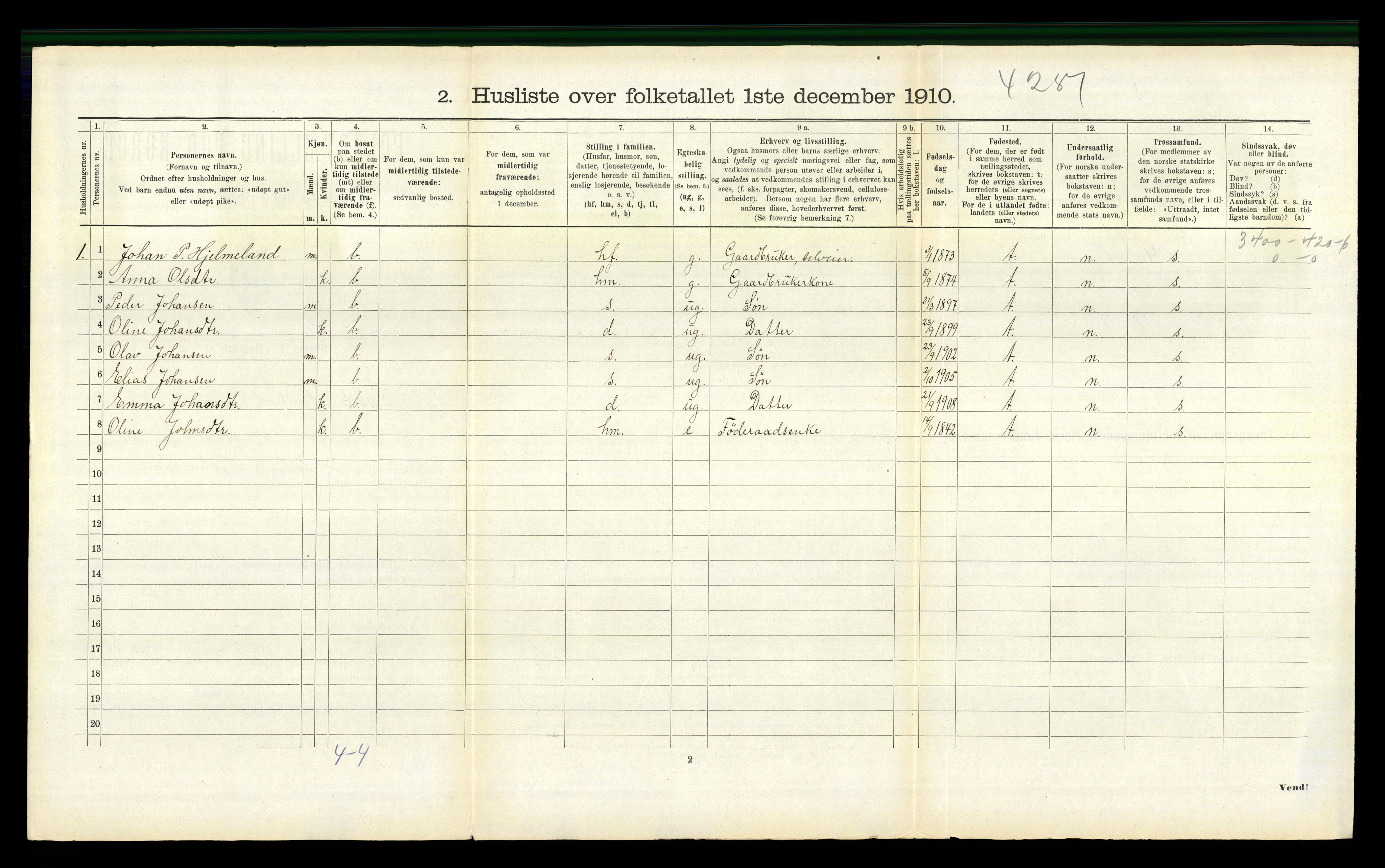 RA, 1910 census for Eid, 1910, p. 218