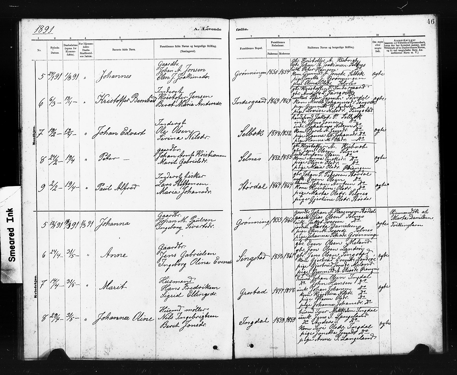 Ministerialprotokoller, klokkerbøker og fødselsregistre - Sør-Trøndelag, SAT/A-1456/663/L0761: Parish register (copy) no. 663C01, 1880-1893, p. 46