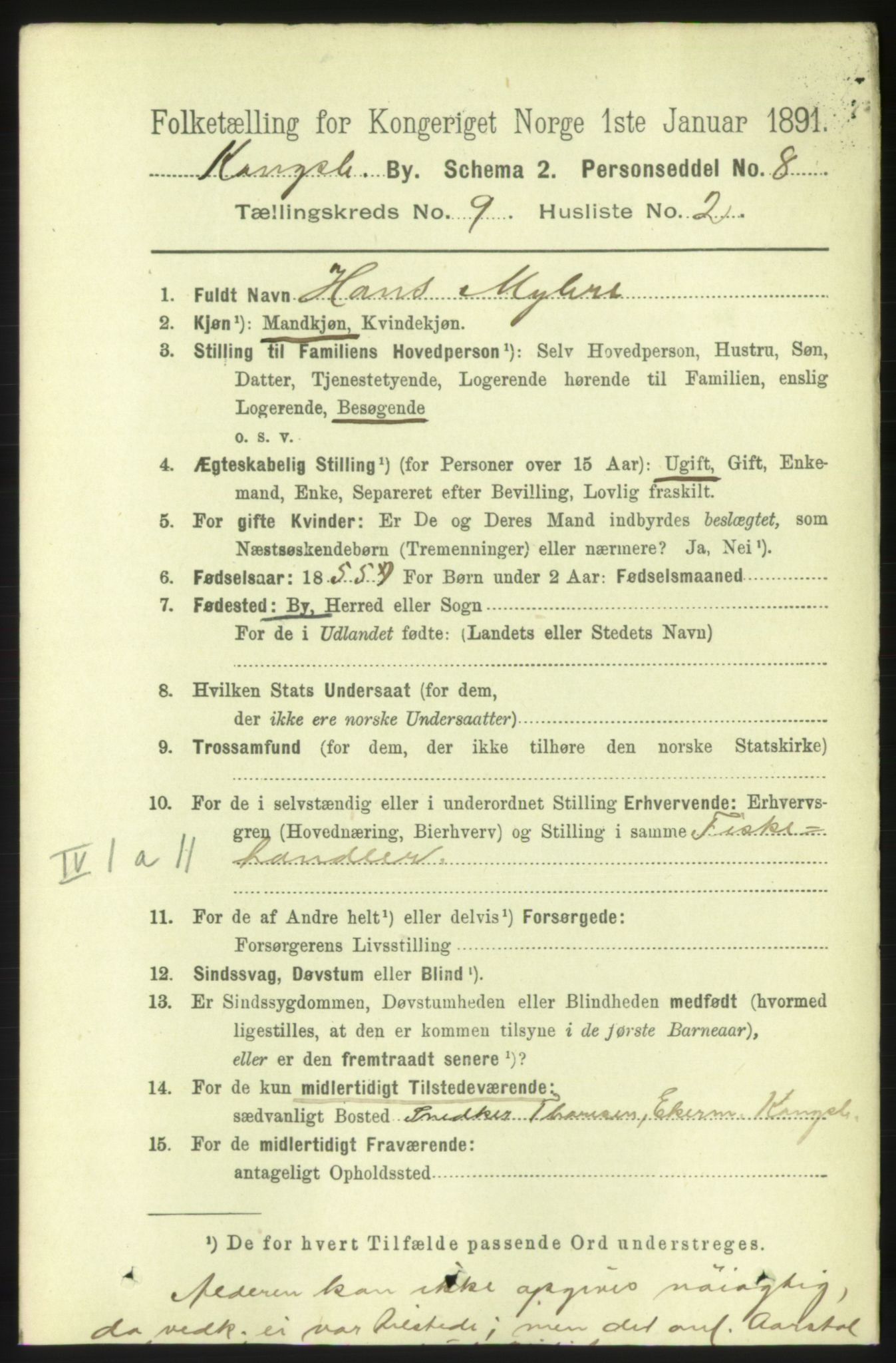 RA, 1891 census for 0604 Kongsberg, 1891, p. 6057