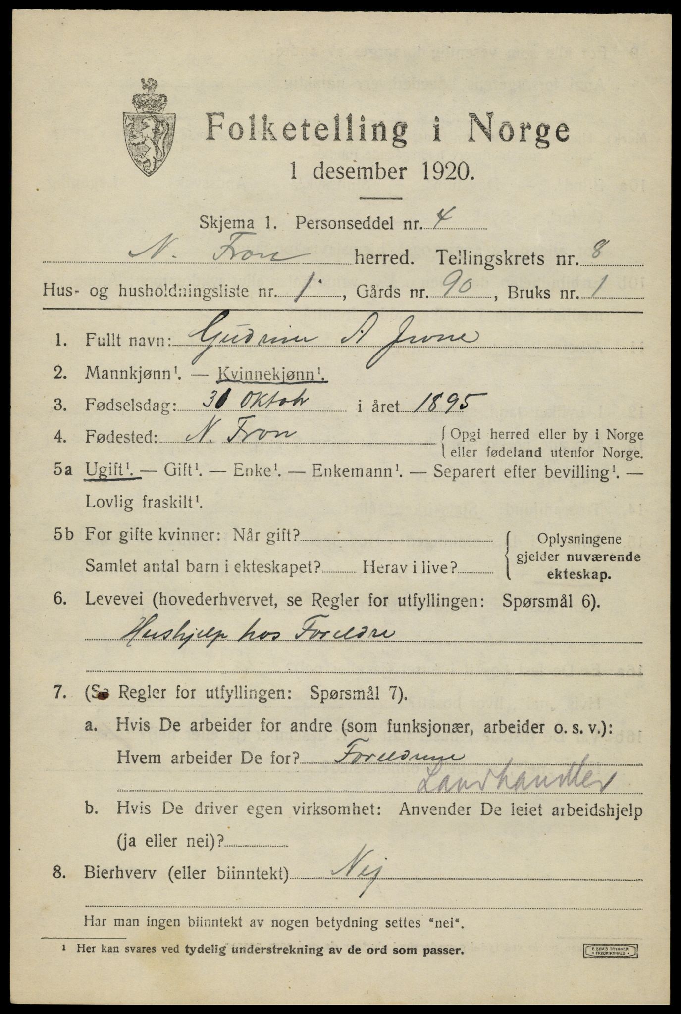 SAH, 1920 census for Nord-Fron, 1920, p. 6680