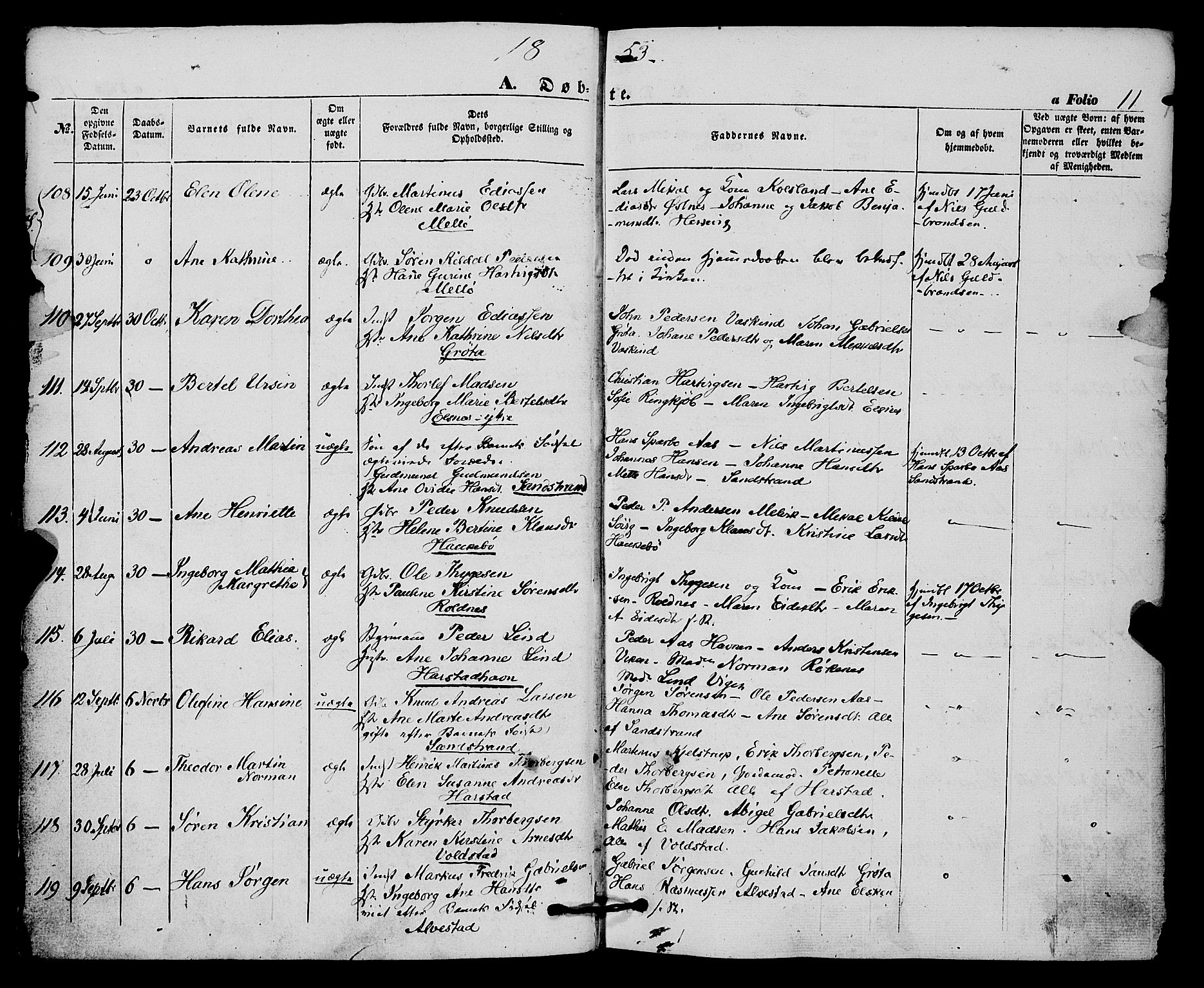 Trondenes sokneprestkontor, SATØ/S-1319/H/Ha/L0011kirke: Parish register (official) no. 11, 1853-1862, p. 11