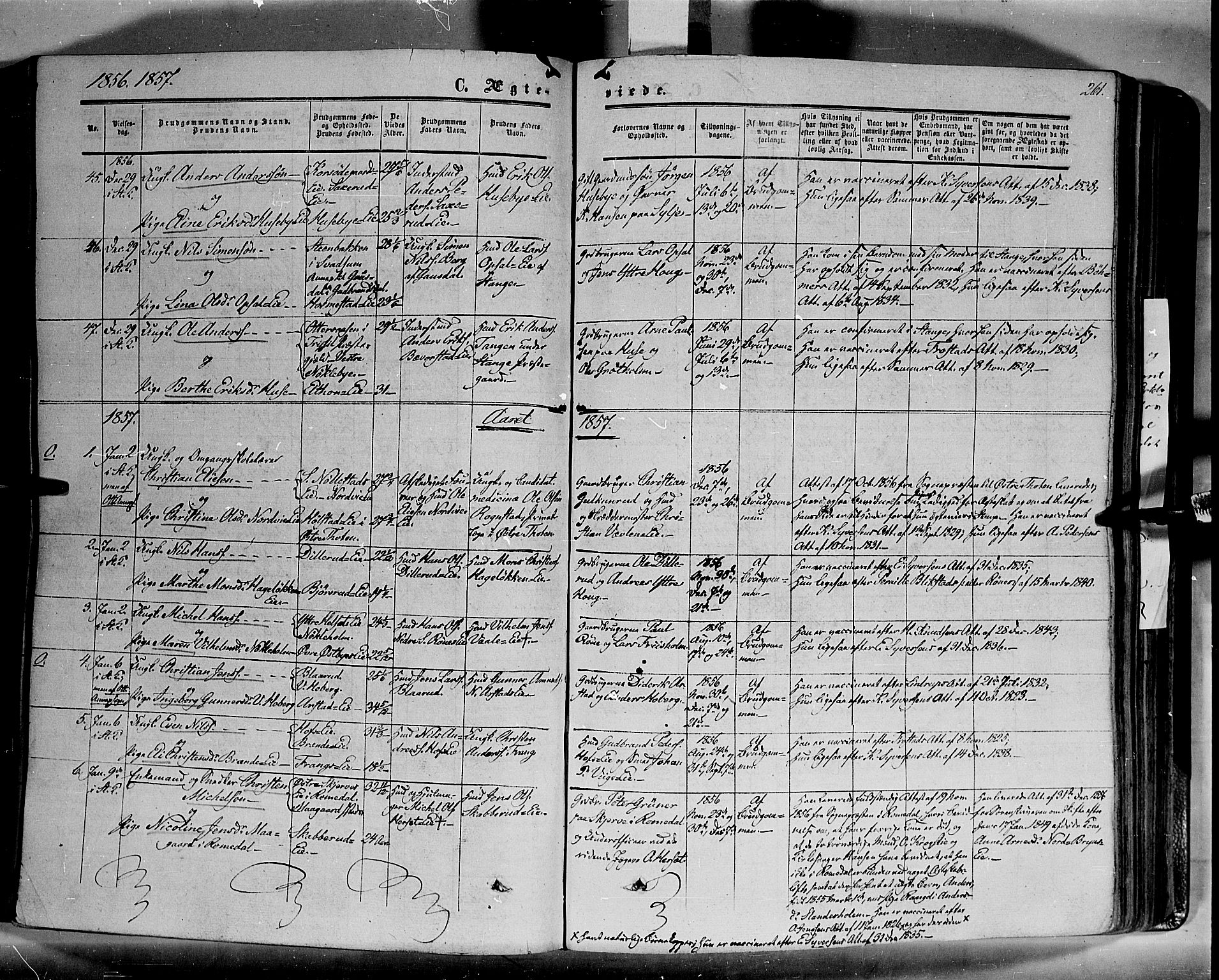 Stange prestekontor, SAH/PREST-002/K/L0012: Parish register (official) no. 12, 1852-1862, p. 261