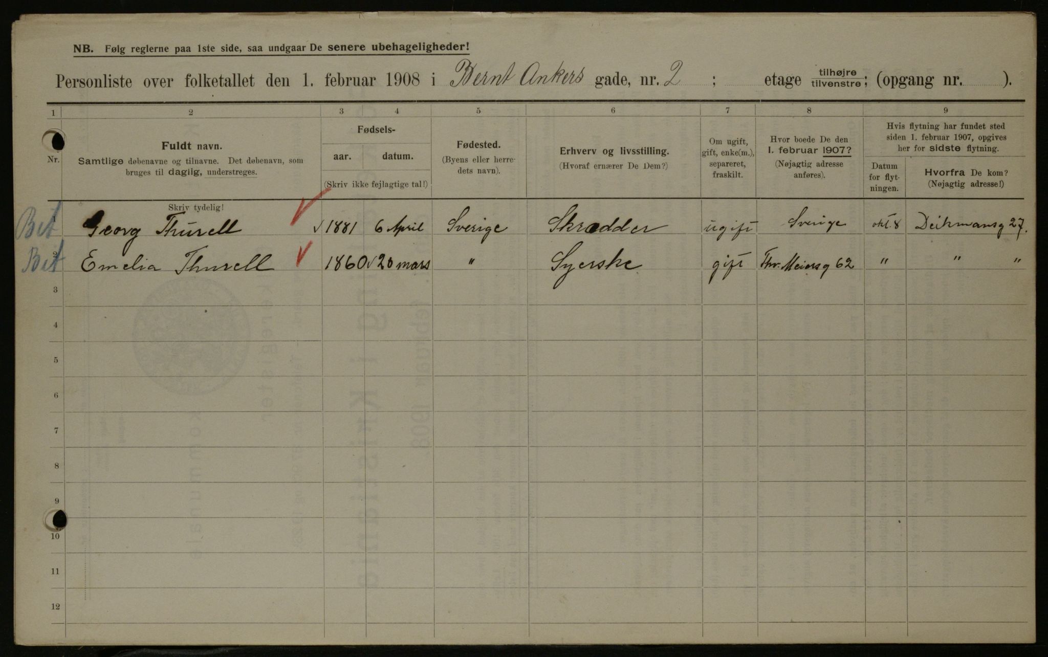 OBA, Municipal Census 1908 for Kristiania, 1908, p. 4553