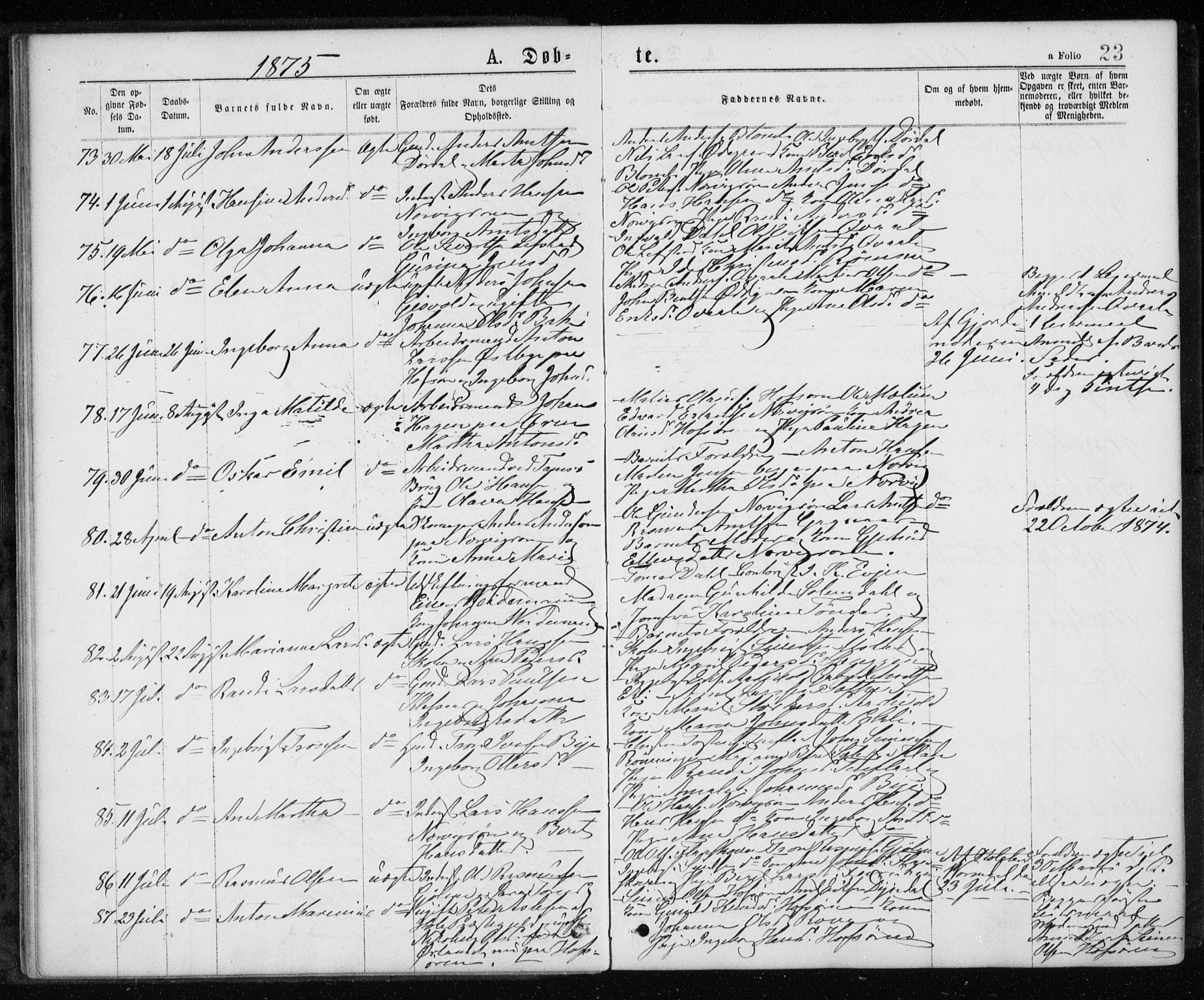 Ministerialprotokoller, klokkerbøker og fødselsregistre - Sør-Trøndelag, AV/SAT-A-1456/668/L0817: Parish register (copy) no. 668C06, 1873-1884, p. 23