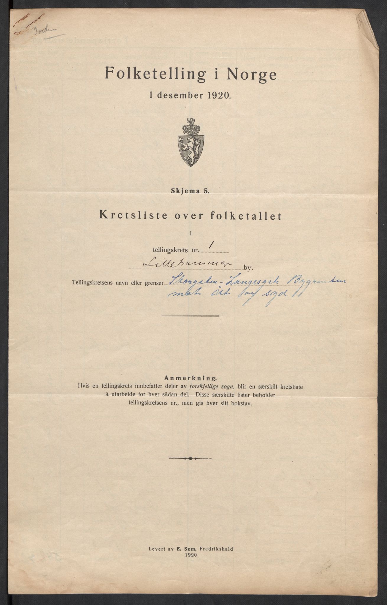 SAH, 1920 census for Lillehammer, 1920, p. 6