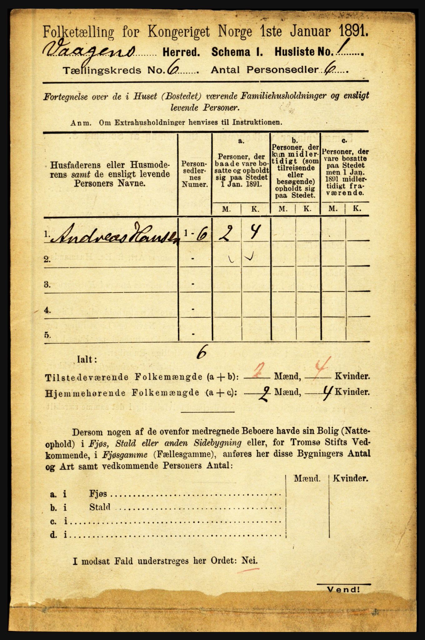 RA, 1891 census for 1865 Vågan, 1891, p. 1690