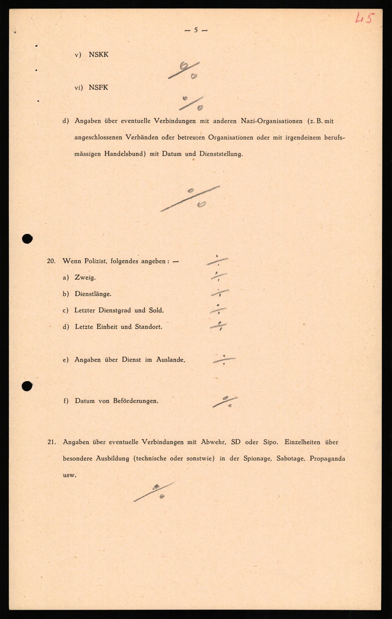 Forsvaret, Forsvarets overkommando II, RA/RAFA-3915/D/Db/L0020: CI Questionaires. Tyske okkupasjonsstyrker i Norge. Tyskere., 1945-1946, p. 265
