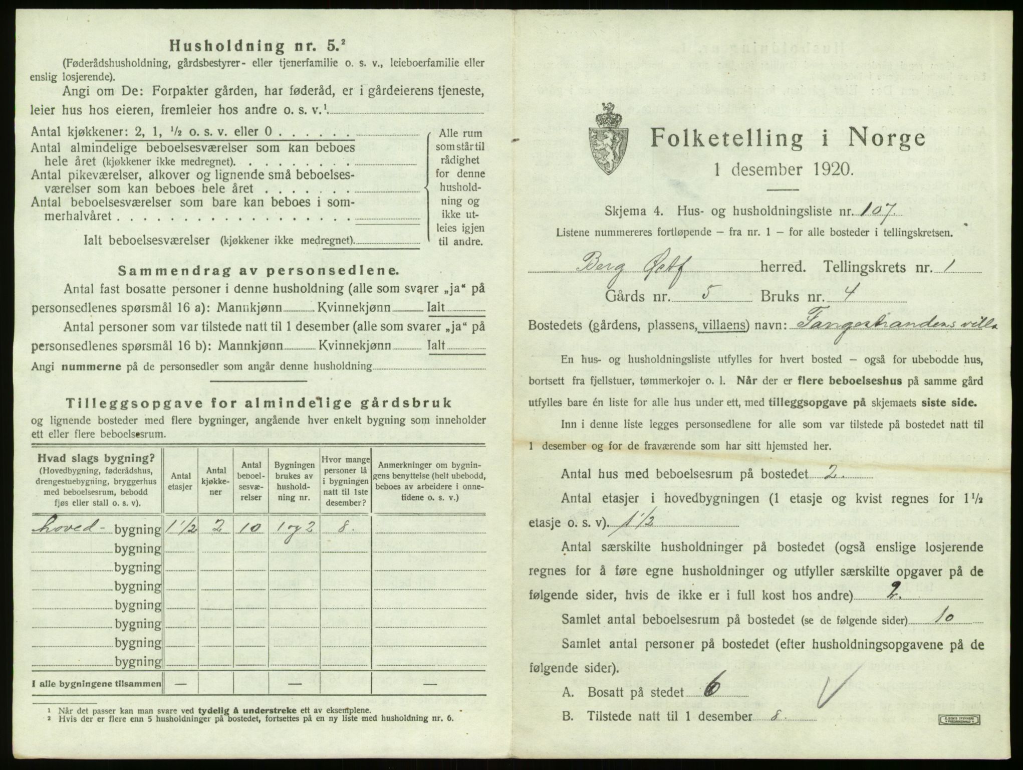 SAO, 1920 census for Berg, 1920, p. 255