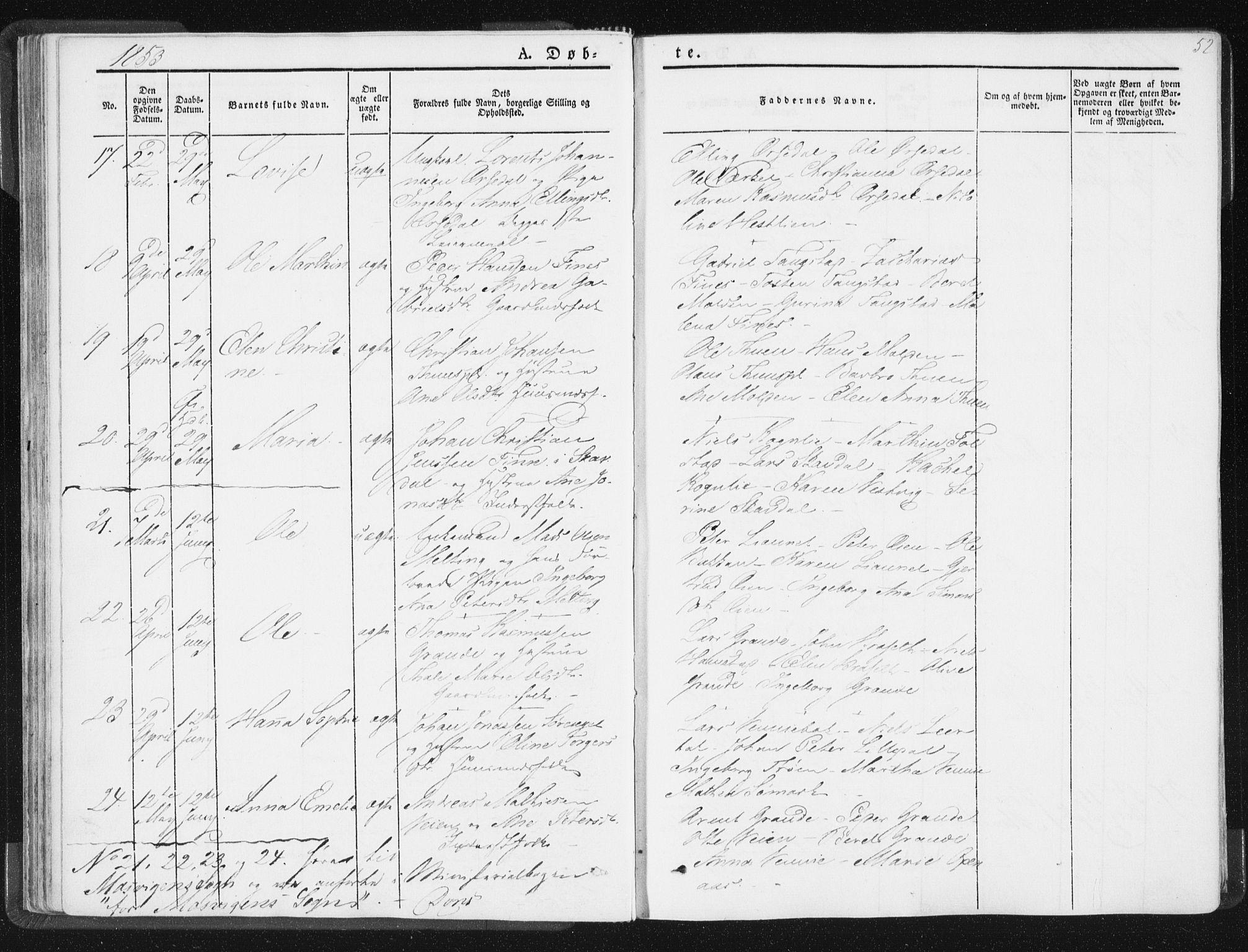 Ministerialprotokoller, klokkerbøker og fødselsregistre - Nord-Trøndelag, SAT/A-1458/744/L0418: Parish register (official) no. 744A02, 1843-1866, p. 52