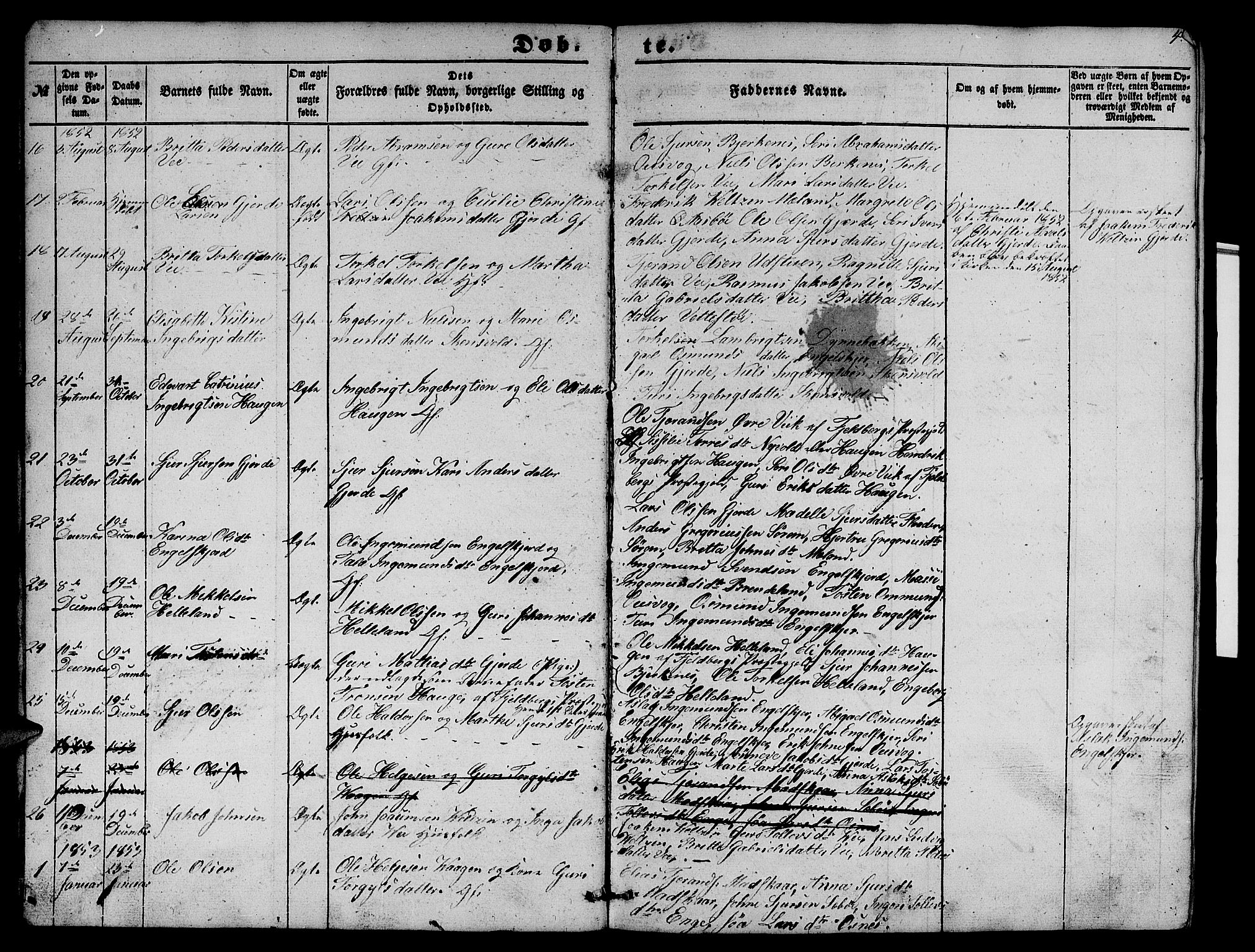 Etne sokneprestembete, SAB/A-75001/H/Hab: Parish register (copy) no. B 2, 1851-1866, p. 4