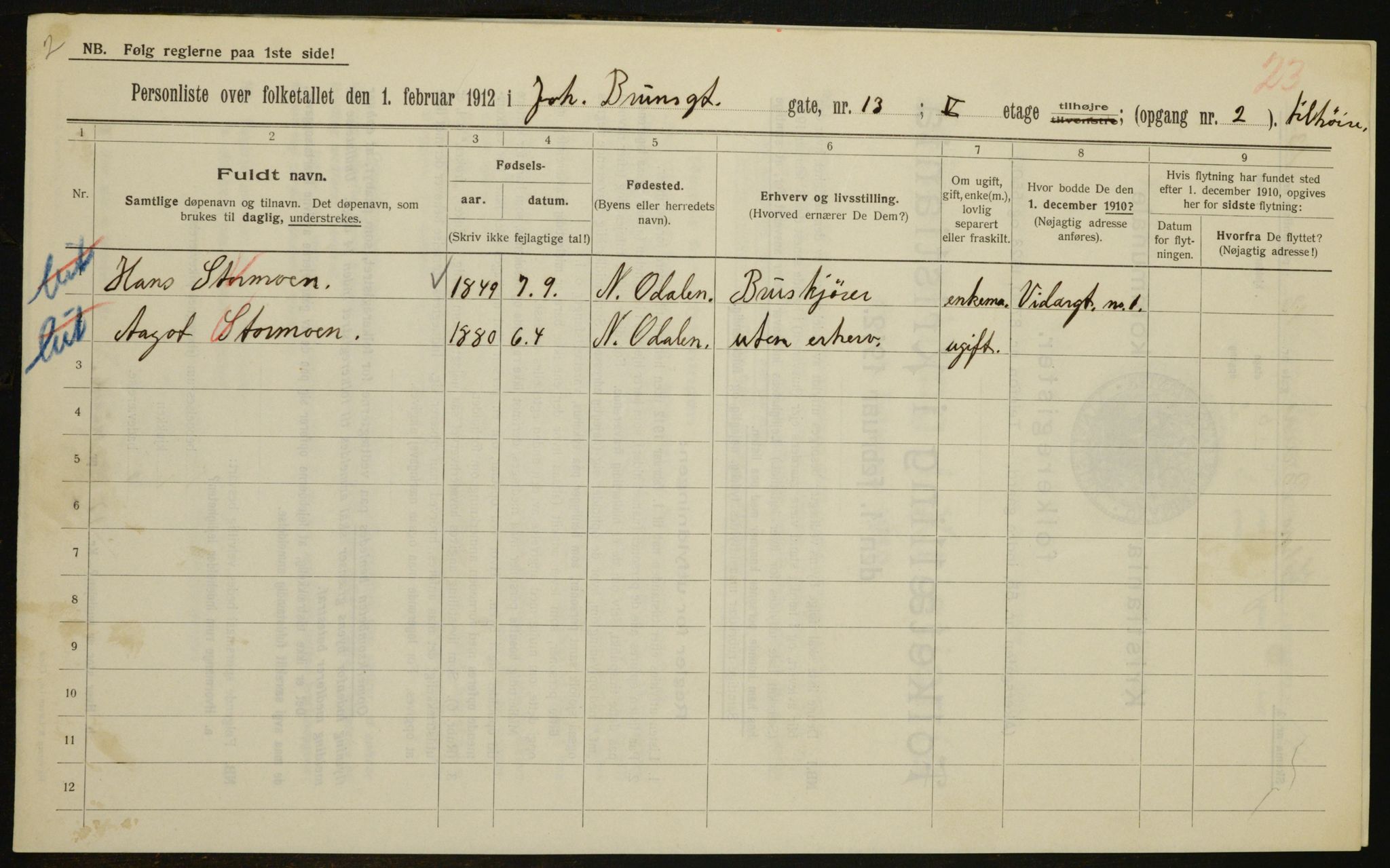 OBA, Municipal Census 1912 for Kristiania, 1912, p. 47469