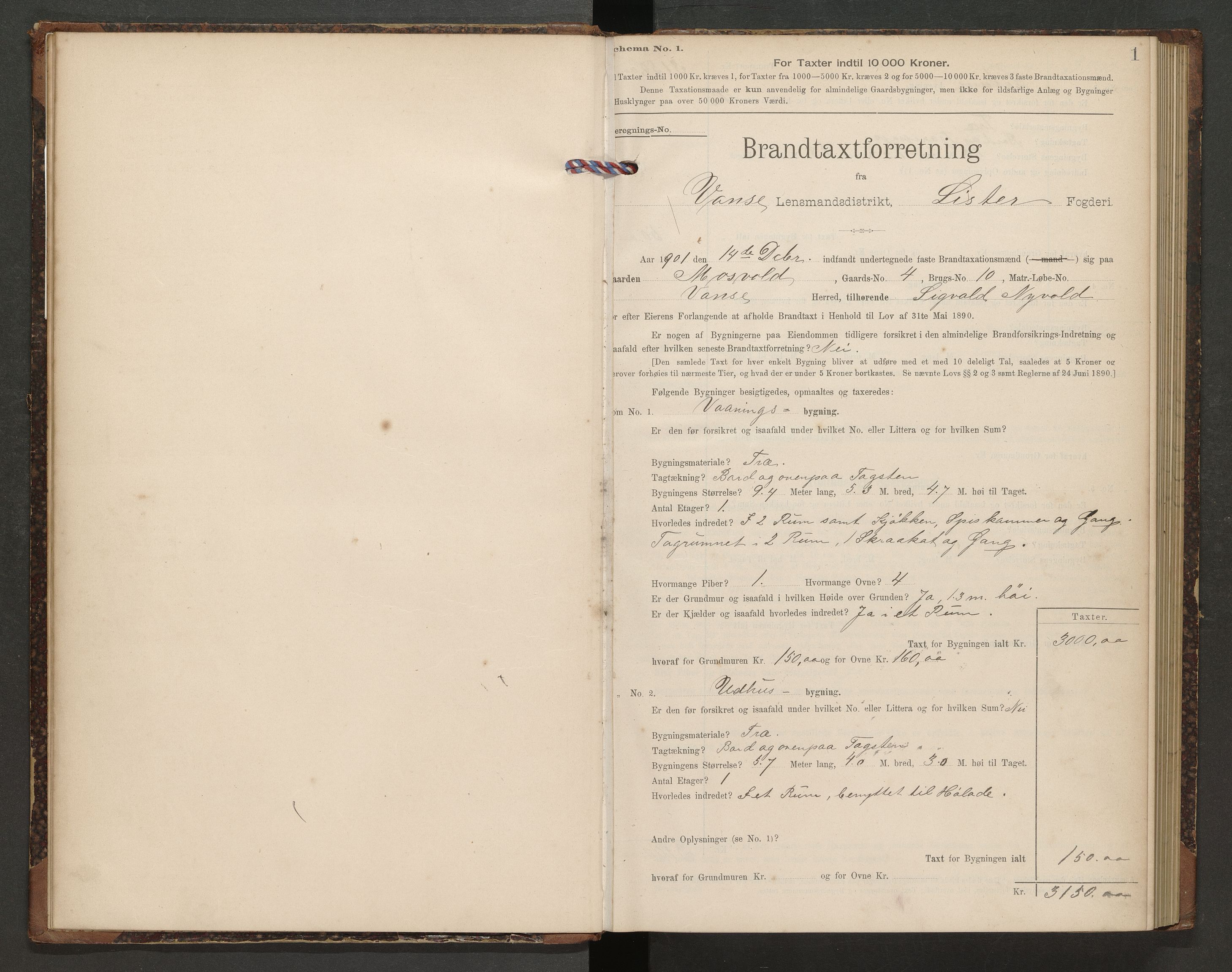 Norges Brannkasse Lista, AV/SAK-2241-0035/F/Fa/L0006: Branntakstprotokoll nr. 6 med gårdsnavnregister, 1901-1904