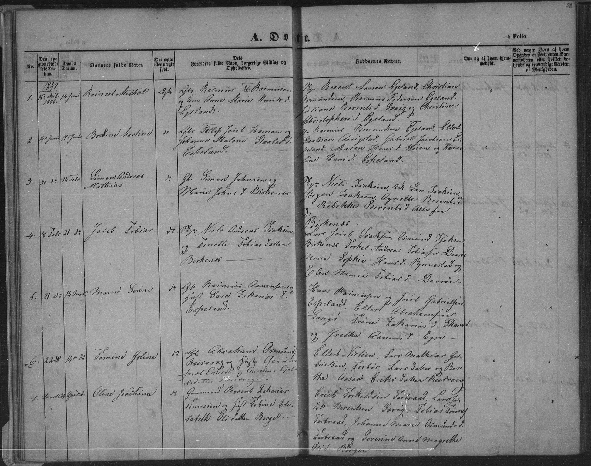 Herad sokneprestkontor, SAK/1111-0018/F/Fa/Fab/L0003: Parish register (official) no. A 3, 1844-1853, p. 23