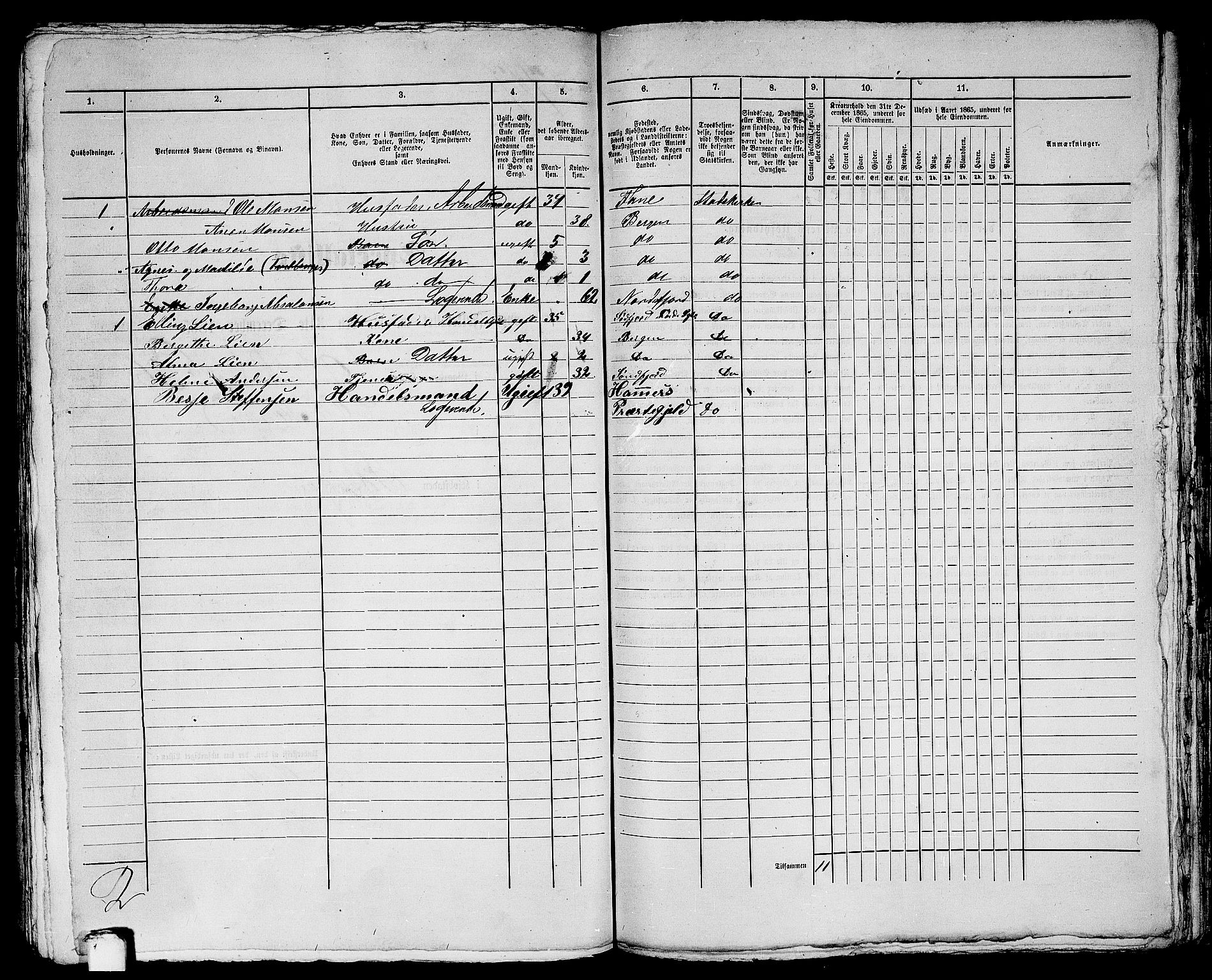 RA, 1865 census for Bergen, 1865, p. 1493